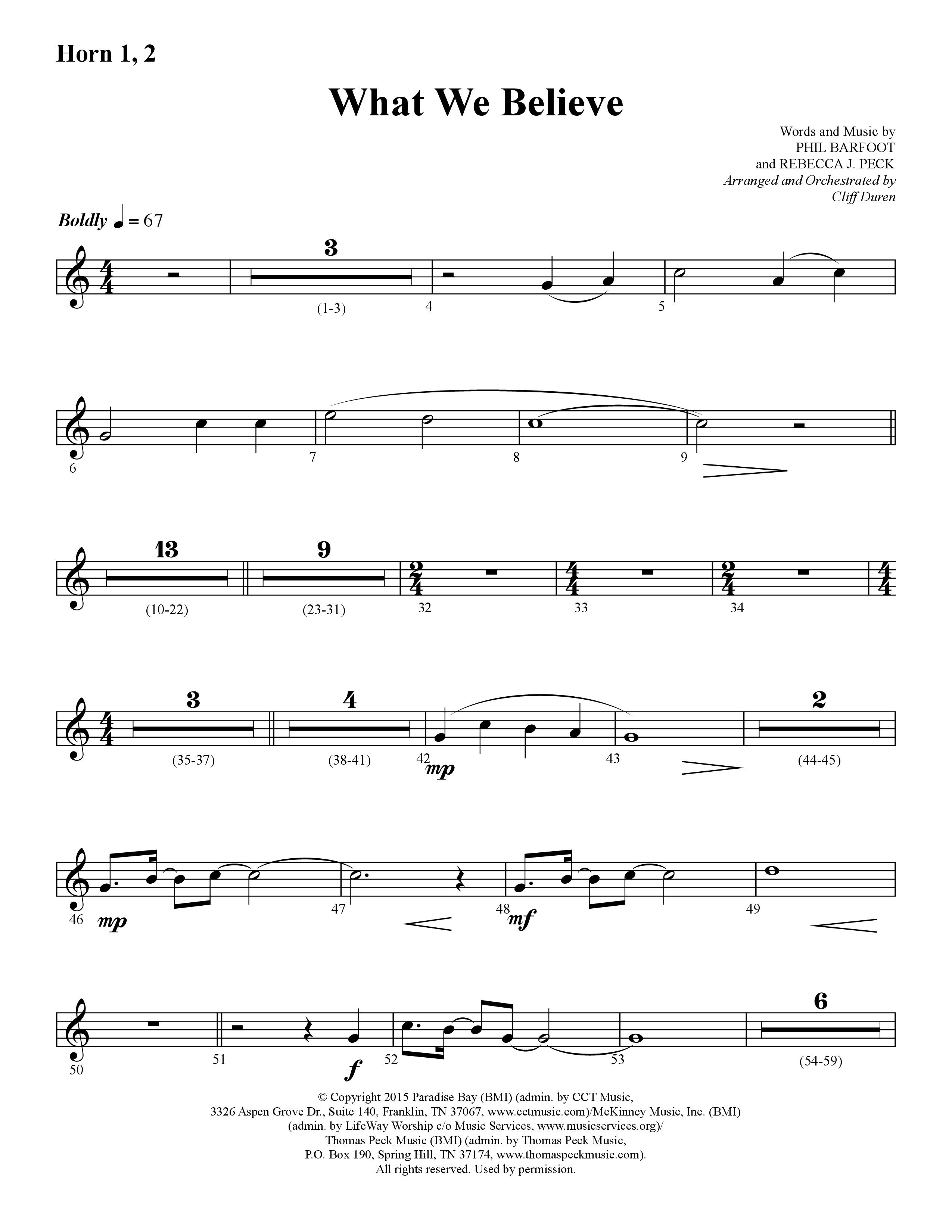 What We Believe (Choral Anthem SATB) French Horn 1/2 (Lifeway Choral / Arr. Cliff Duren)