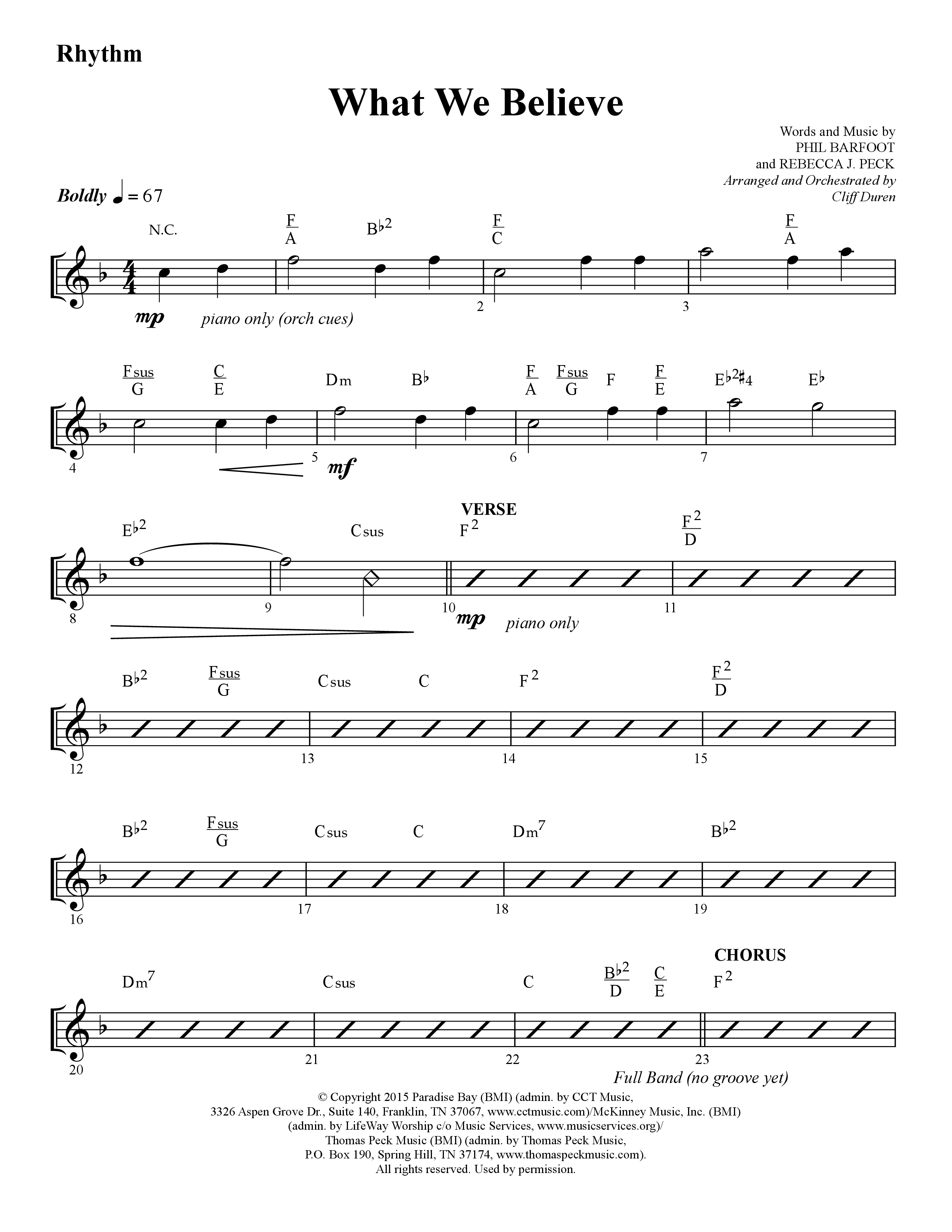 What We Believe (Choral Anthem SATB) Rhythm Chart (Lifeway Choral / Arr. Cliff Duren)