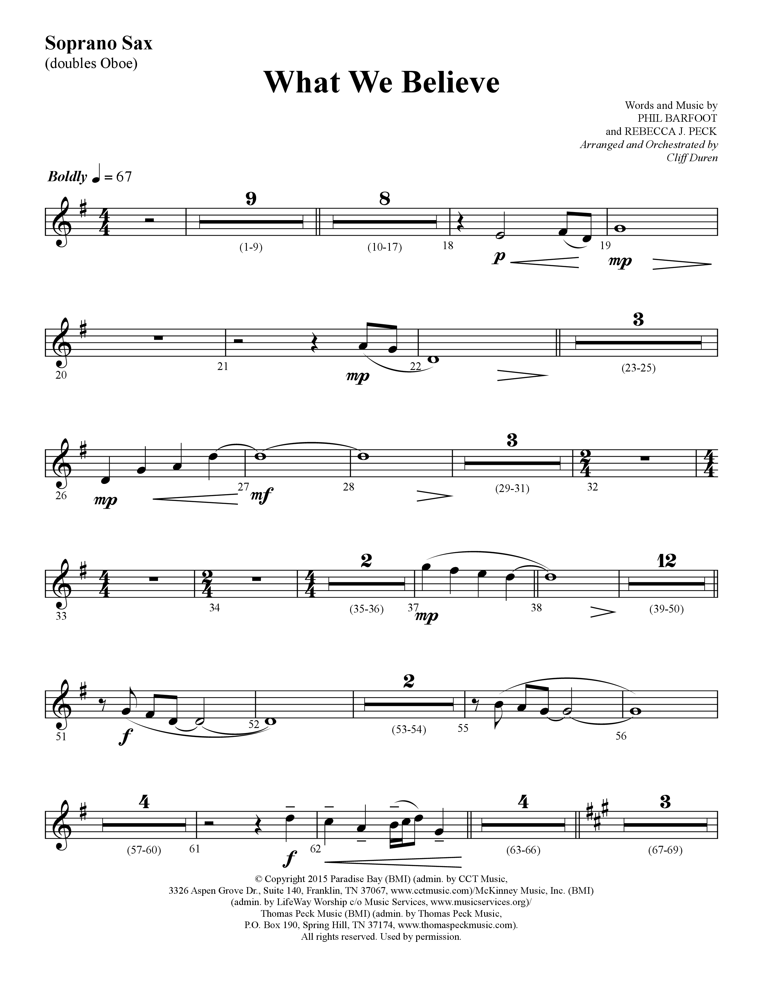 What We Believe (Choral Anthem SATB) Soprano Sax (Lifeway Choral / Arr. Cliff Duren)