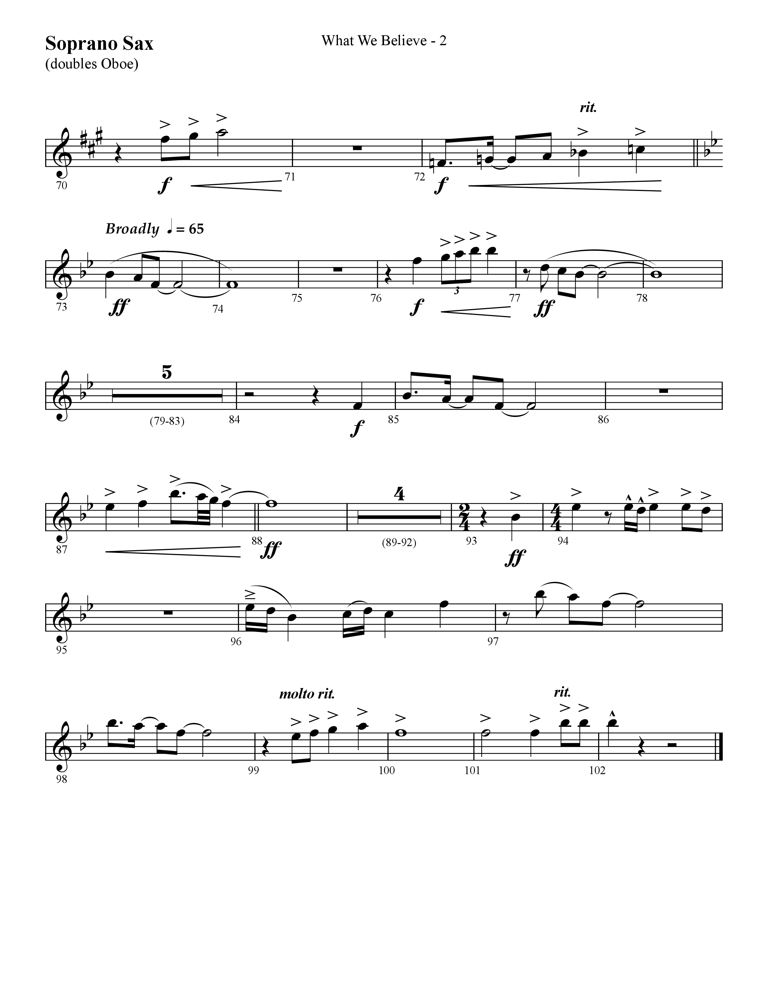 What We Believe (Choral Anthem SATB) Soprano Sax (Lifeway Choral / Arr. Cliff Duren)