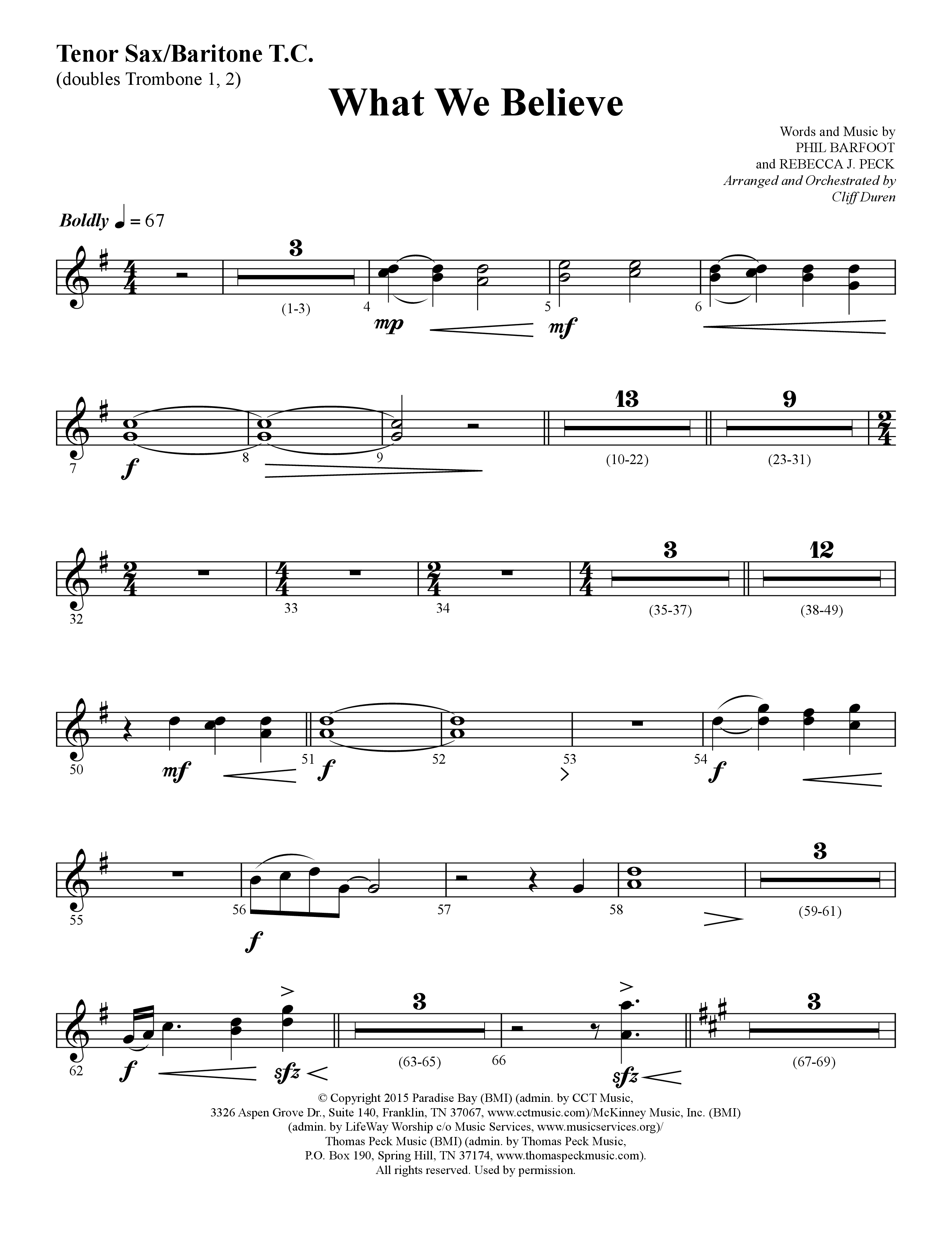 What We Believe (Choral Anthem SATB) Tenor Sax/Baritone T.C. (Lifeway Choral / Arr. Cliff Duren)