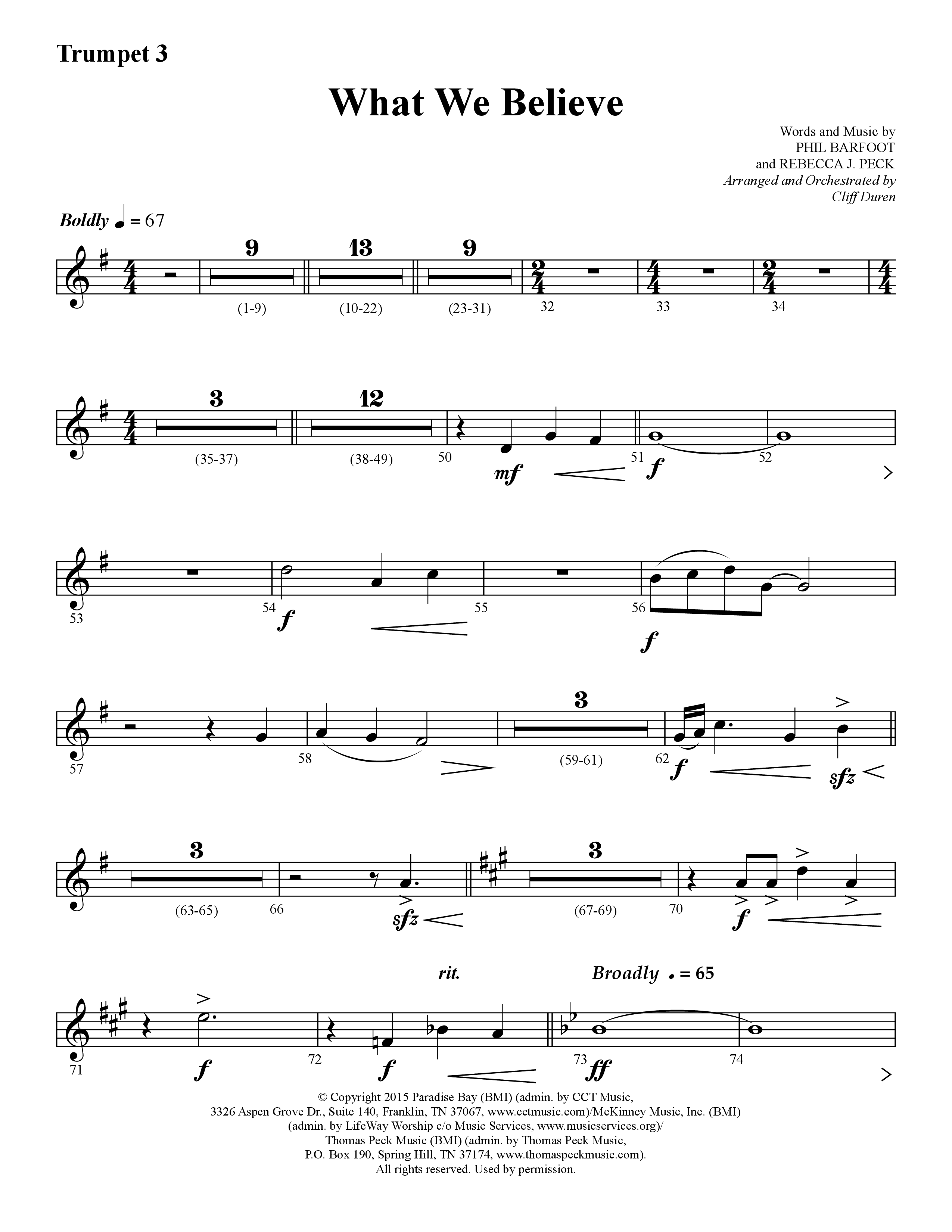 What We Believe (Choral Anthem SATB) Trumpet 3 (Lifeway Choral / Arr. Cliff Duren)