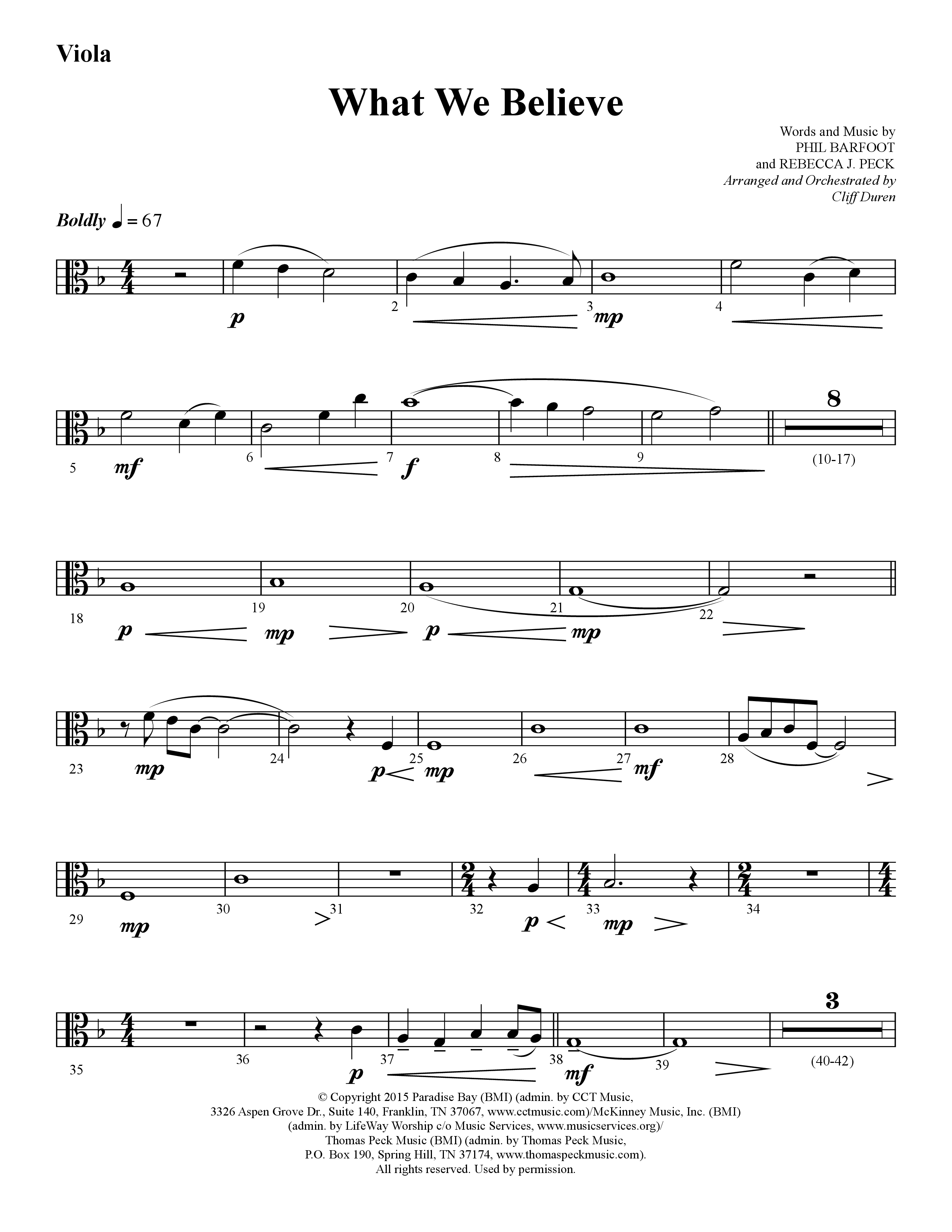 What We Believe (Choral Anthem SATB) Viola (Lifeway Choral / Arr. Cliff Duren)