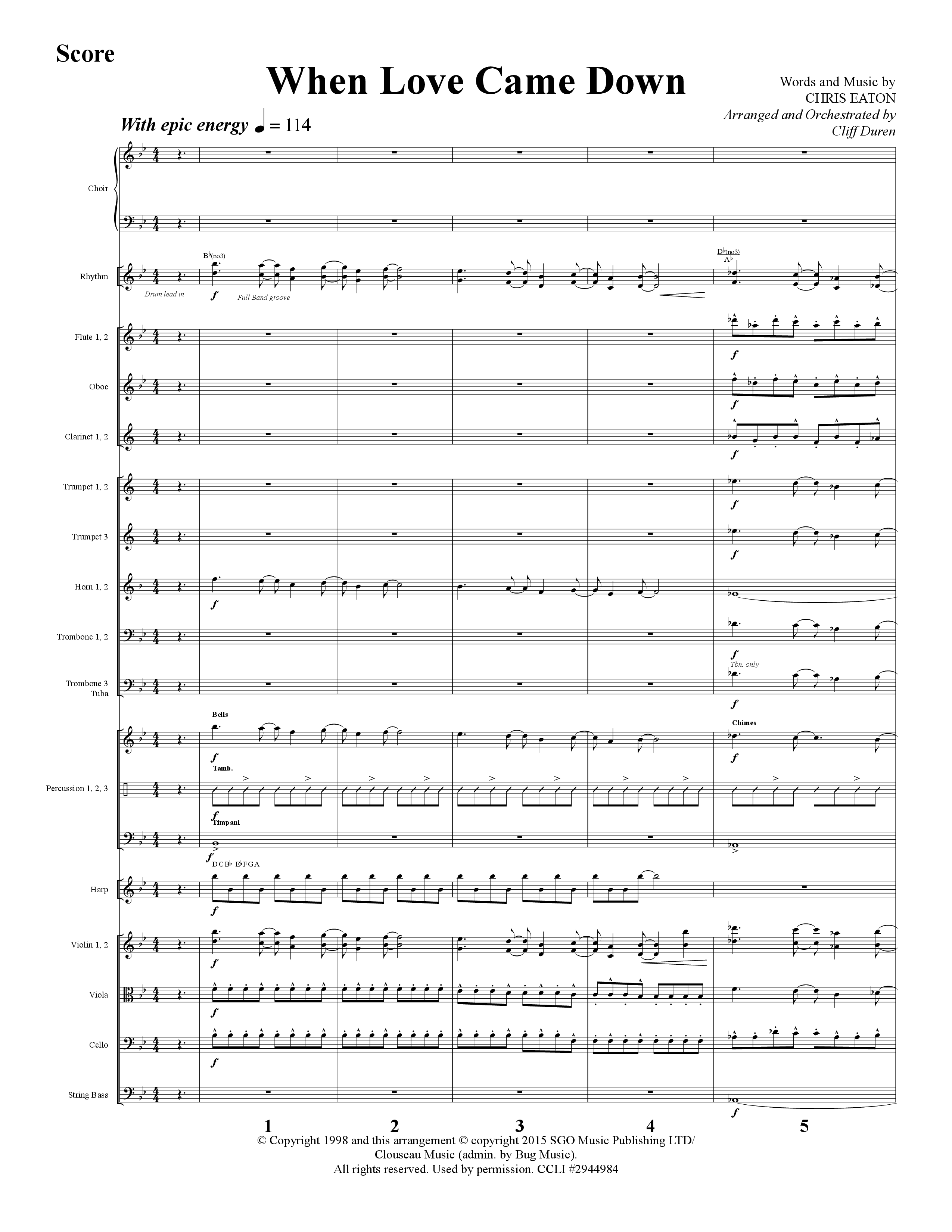 When Love Came Down (Choral Anthem SATB) Orchestration (Lifeway Choral / Arr. Cliff Duren)