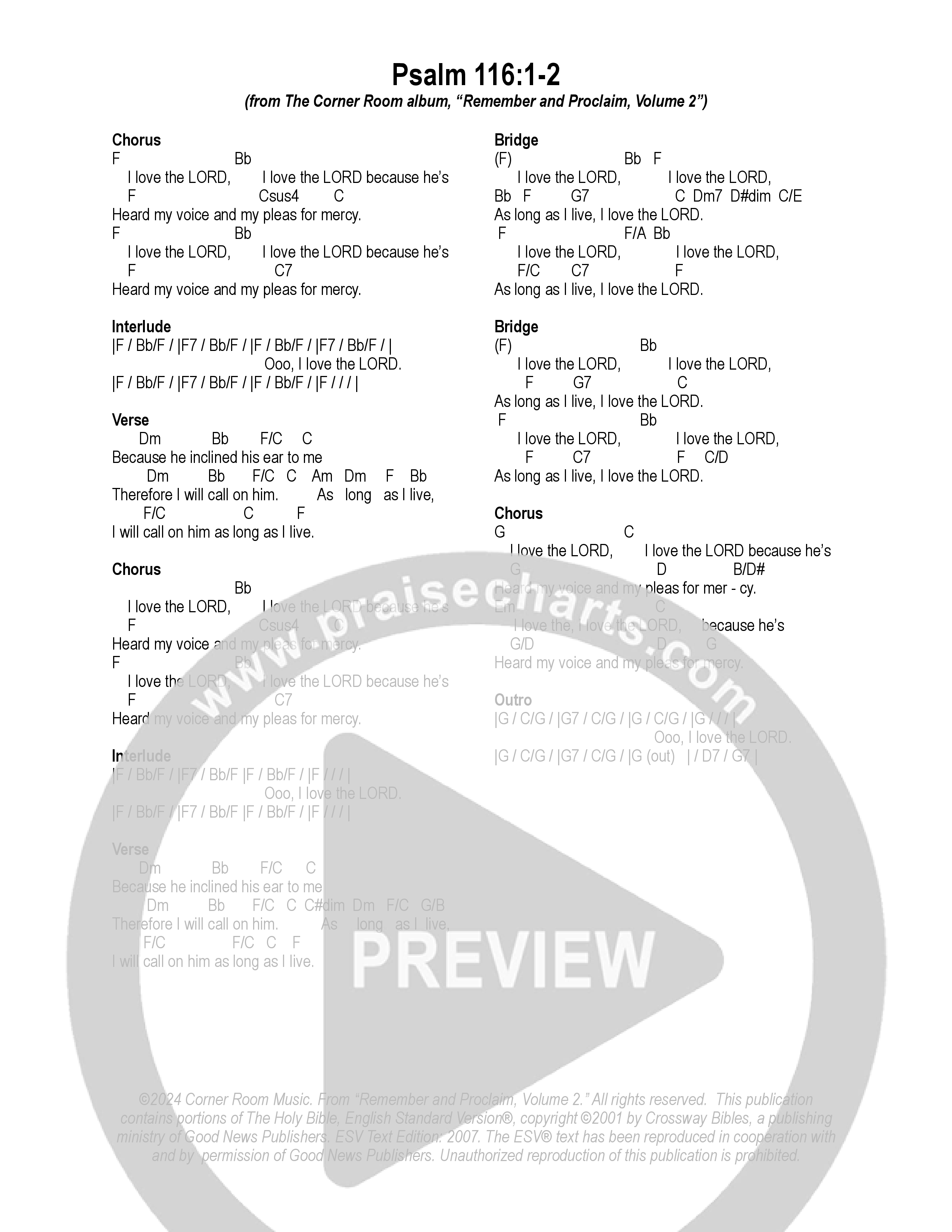 Psalm 116:1-2 Chord Chart (The Corner Room)