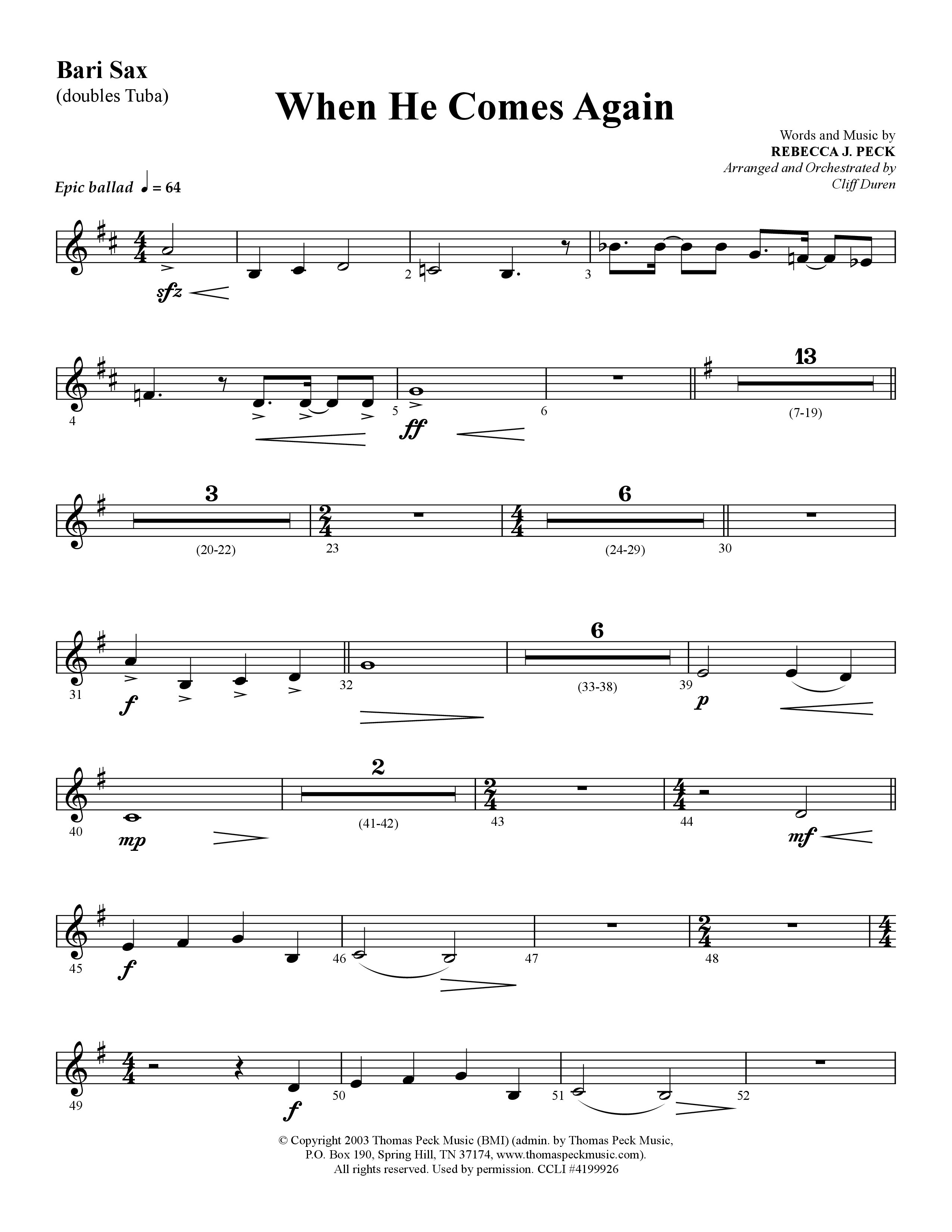 When He Comes Again (Choral Anthem SATB) Bari Sax (Lifeway Choral / Arr. Cliff Duren)
