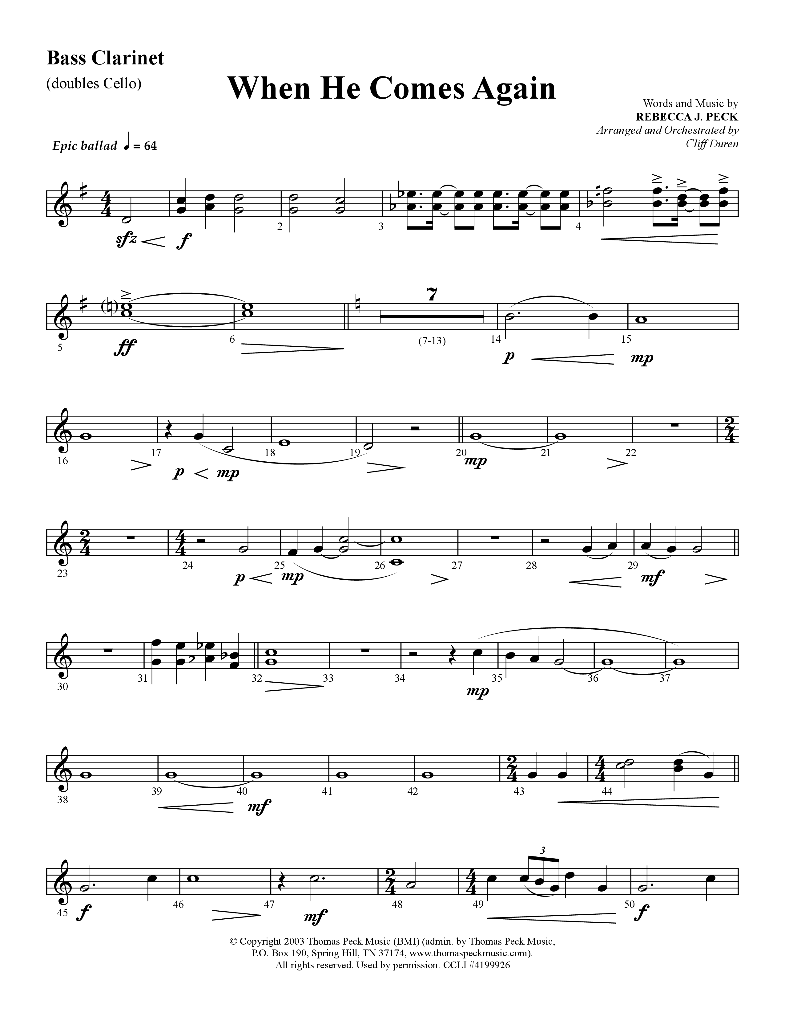 When He Comes Again (Choral Anthem SATB) Bass Clarinet (Lifeway Choral / Arr. Cliff Duren)