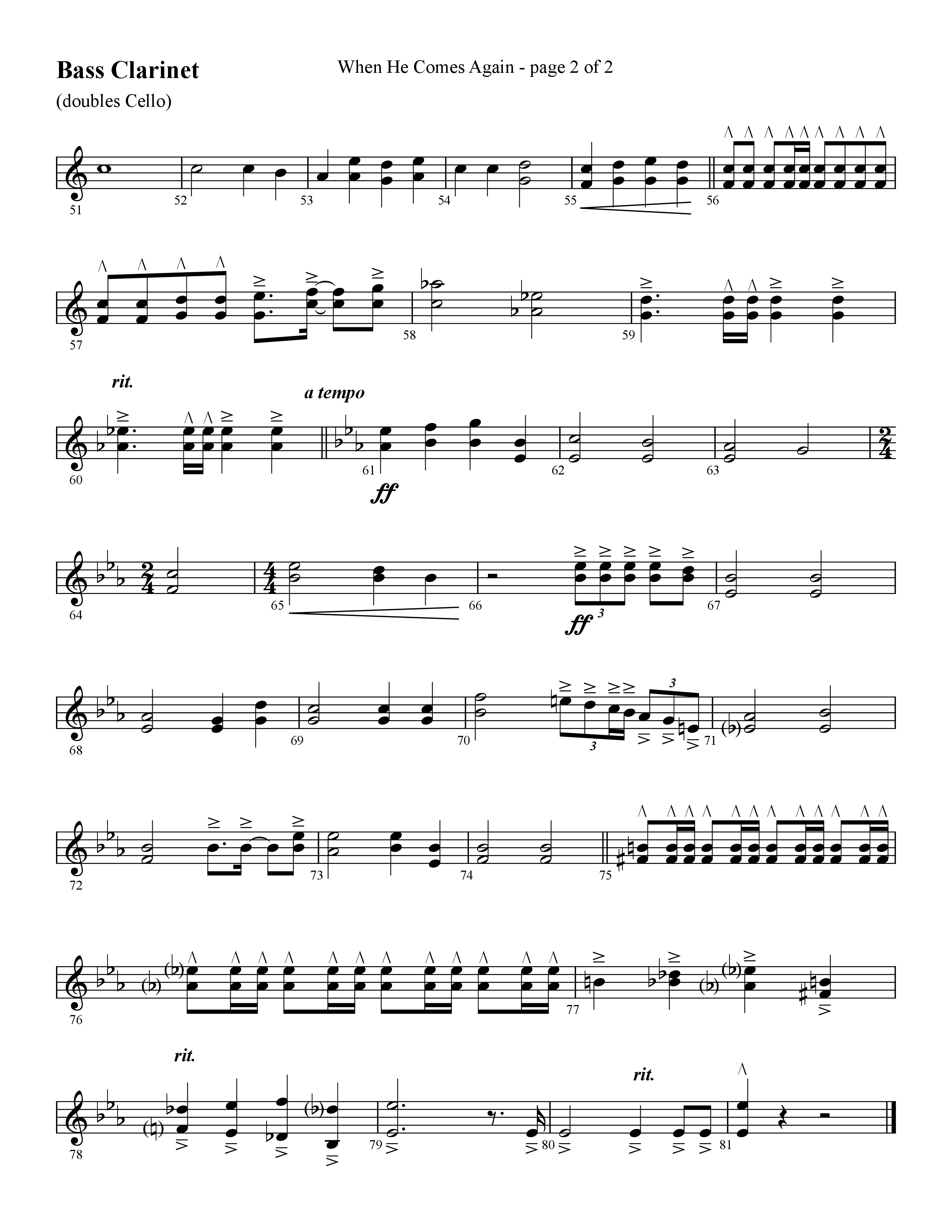 When He Comes Again (Choral Anthem SATB) Bass Clarinet (Lifeway Choral / Arr. Cliff Duren)