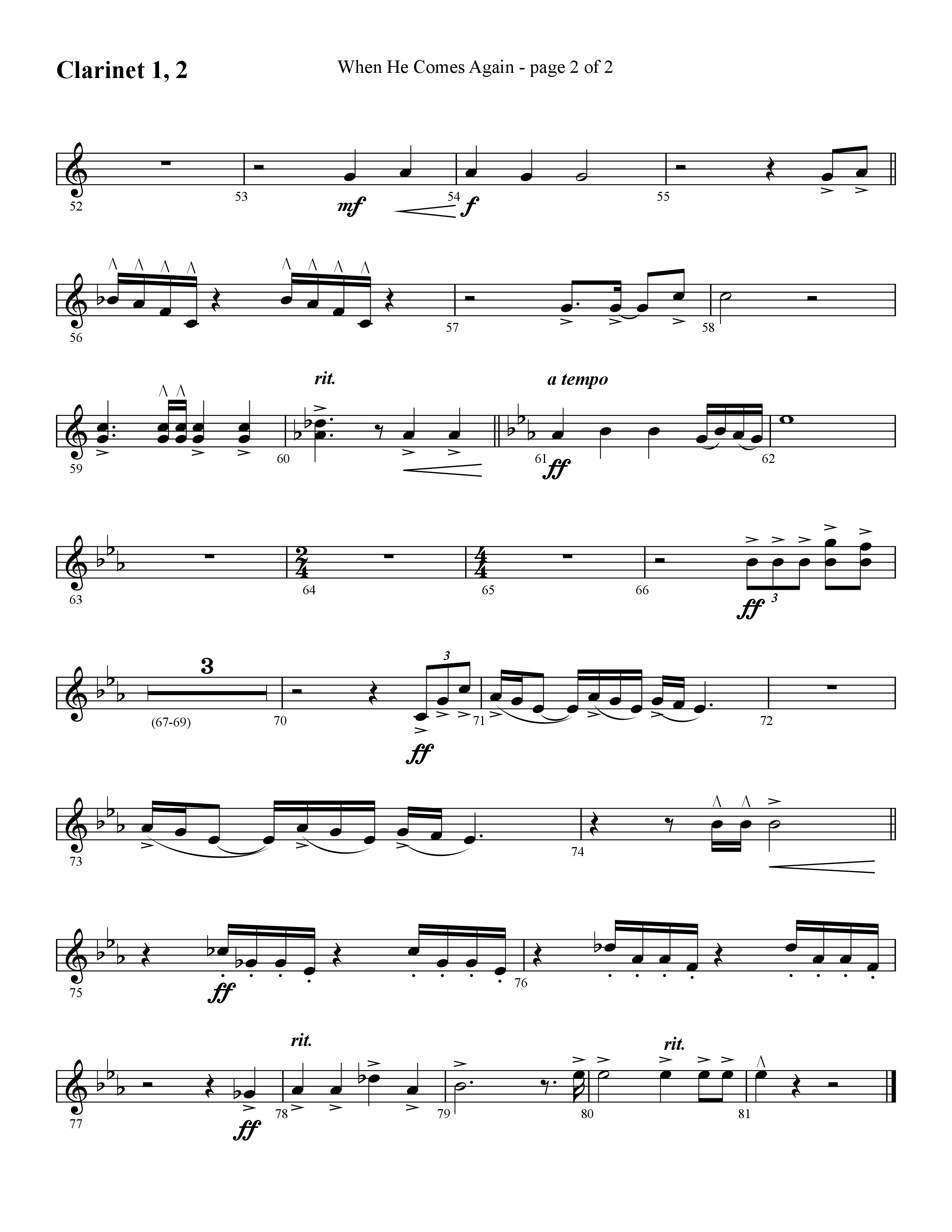 When He Comes Again (Choral Anthem SATB) Clarinet 1/2 (Lifeway Choral / Arr. Cliff Duren)