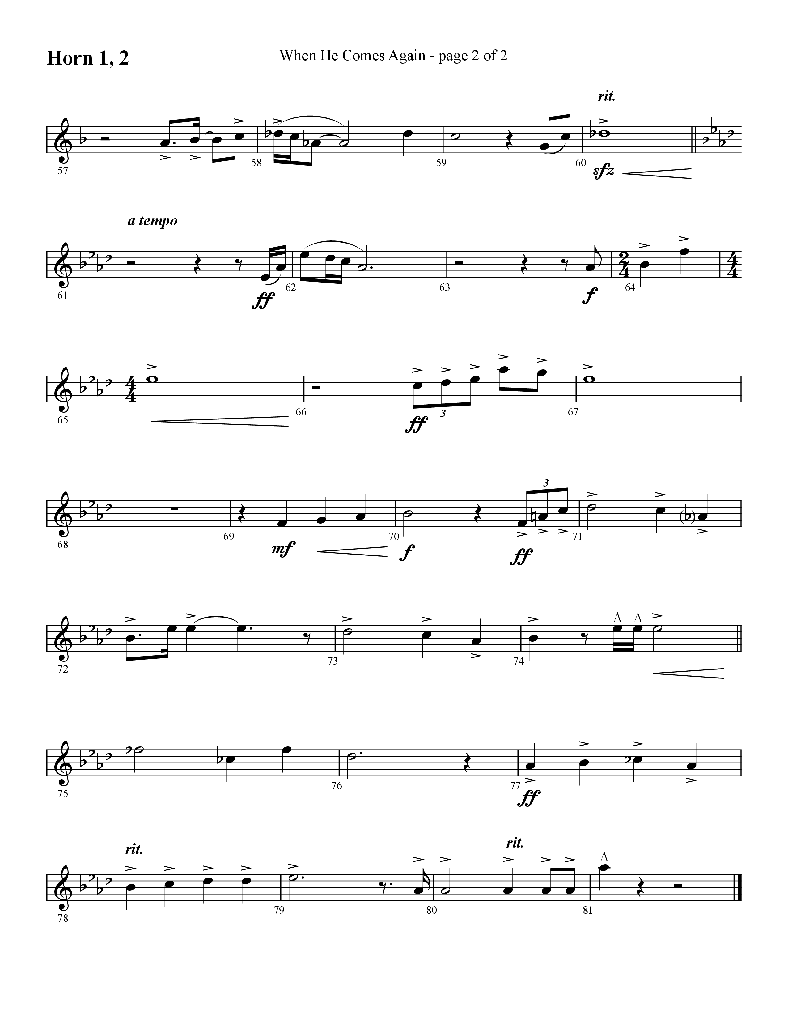 When He Comes Again (Choral Anthem SATB) French Horn 1/2 (Lifeway Choral / Arr. Cliff Duren)