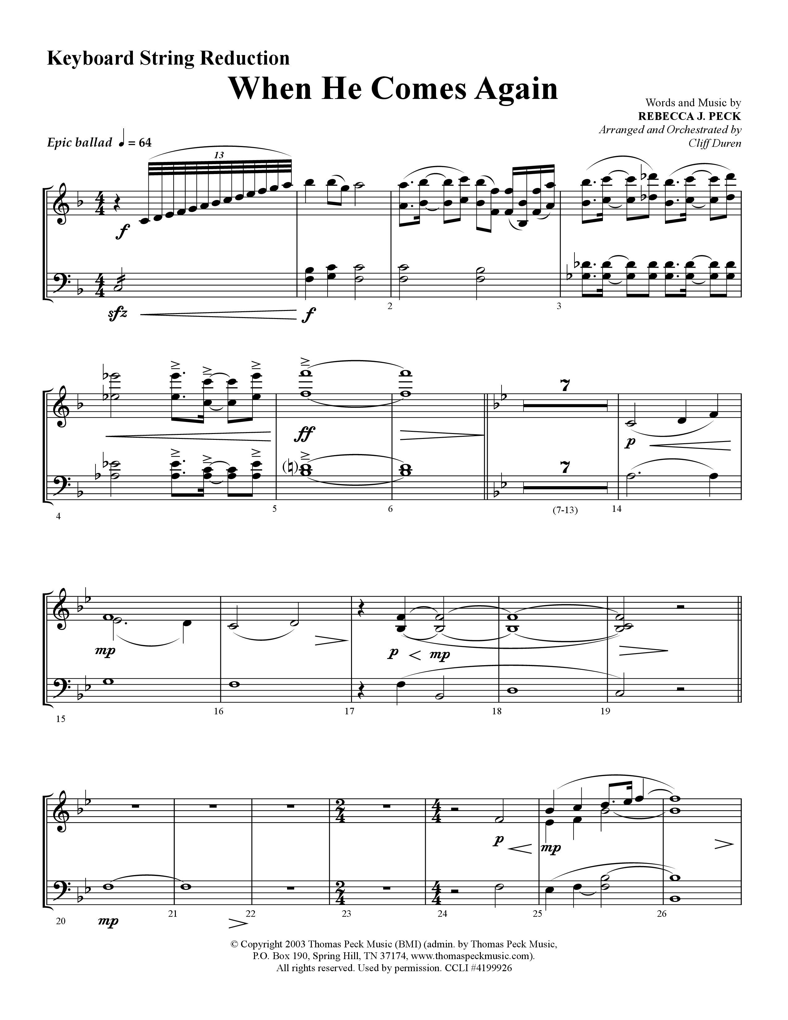 When He Comes Again (Choral Anthem SATB) String Reduction (Lifeway Choral / Arr. Cliff Duren)