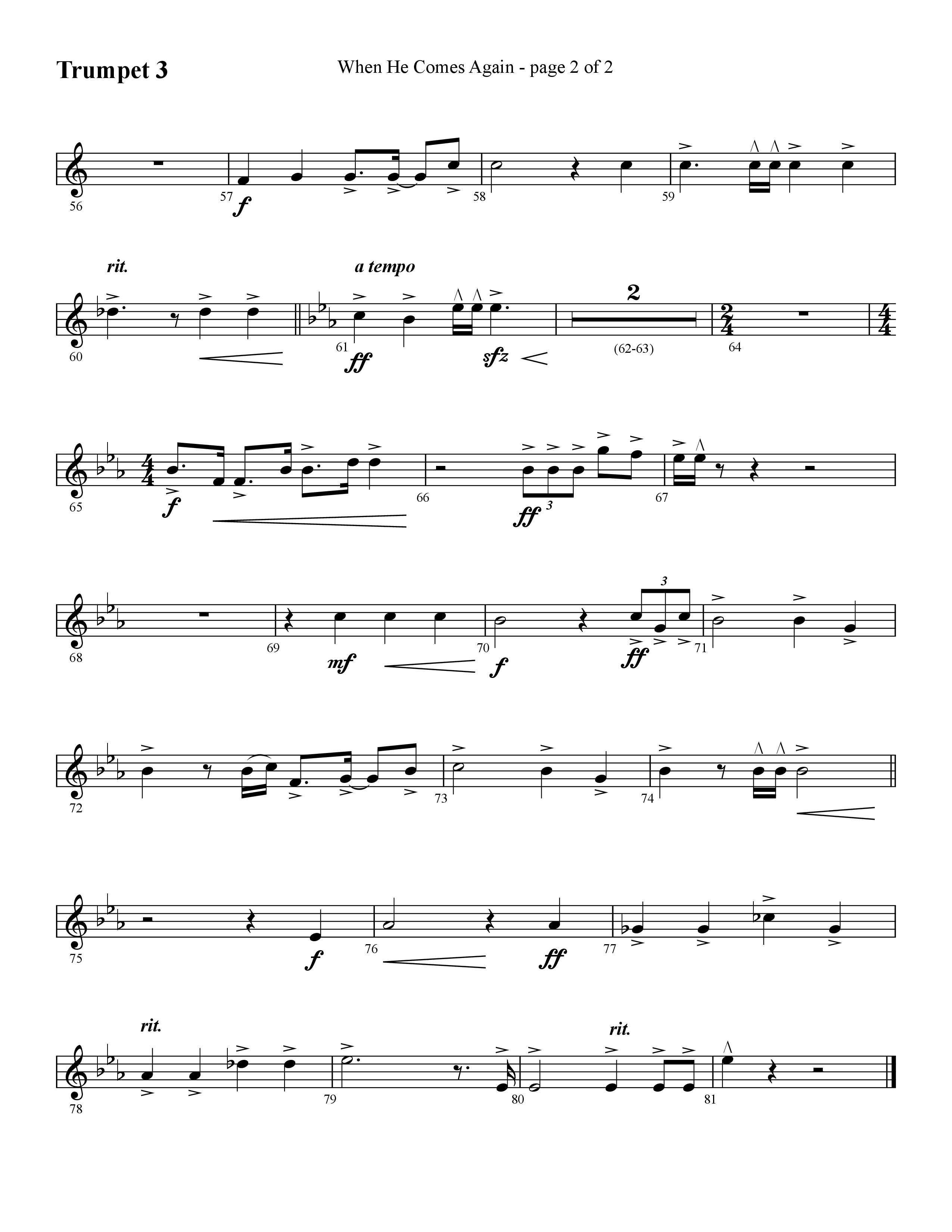 When He Comes Again (Choral Anthem SATB) Trumpet 3 (Lifeway Choral / Arr. Cliff Duren)
