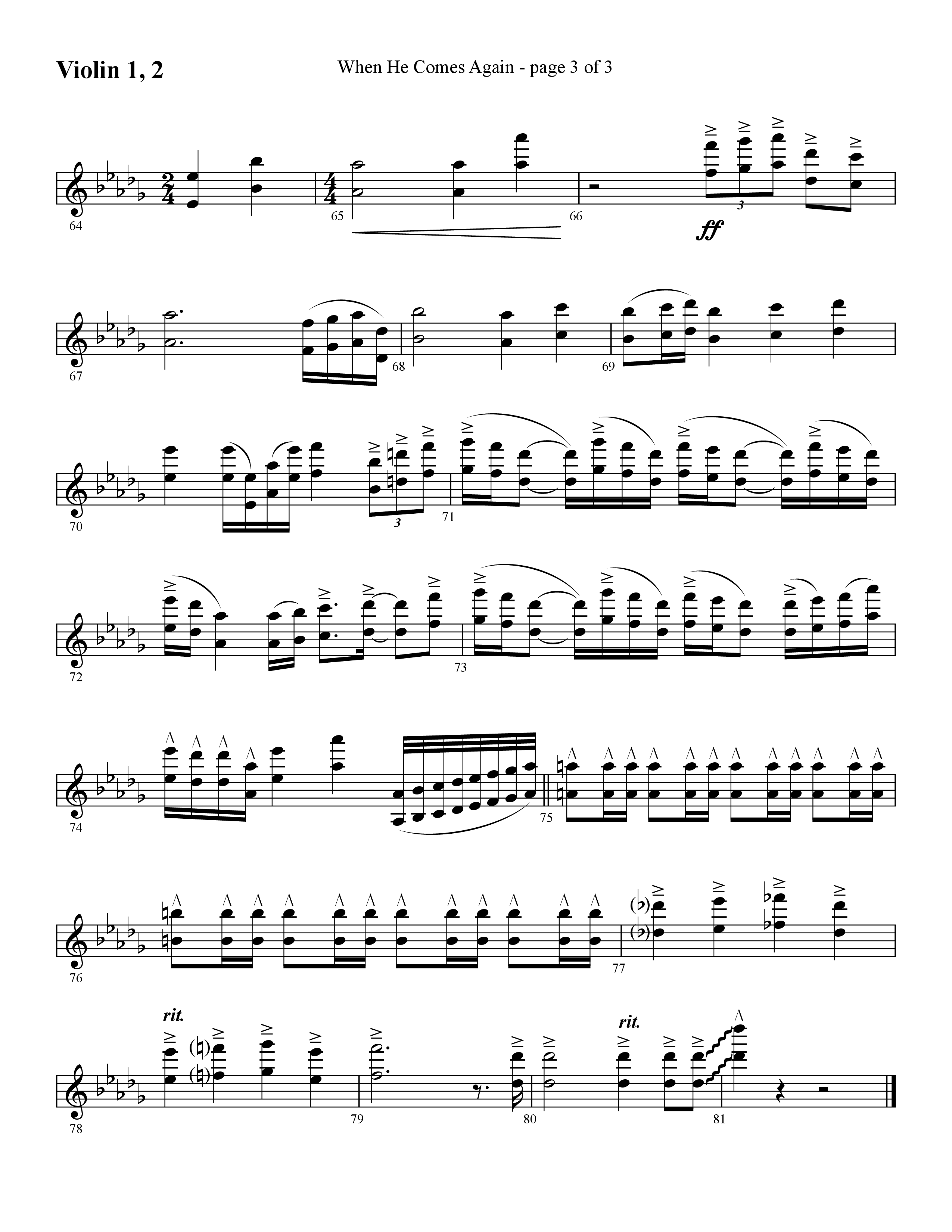 When He Comes Again (Choral Anthem SATB) Violin 1/2 (Lifeway Choral / Arr. Cliff Duren)