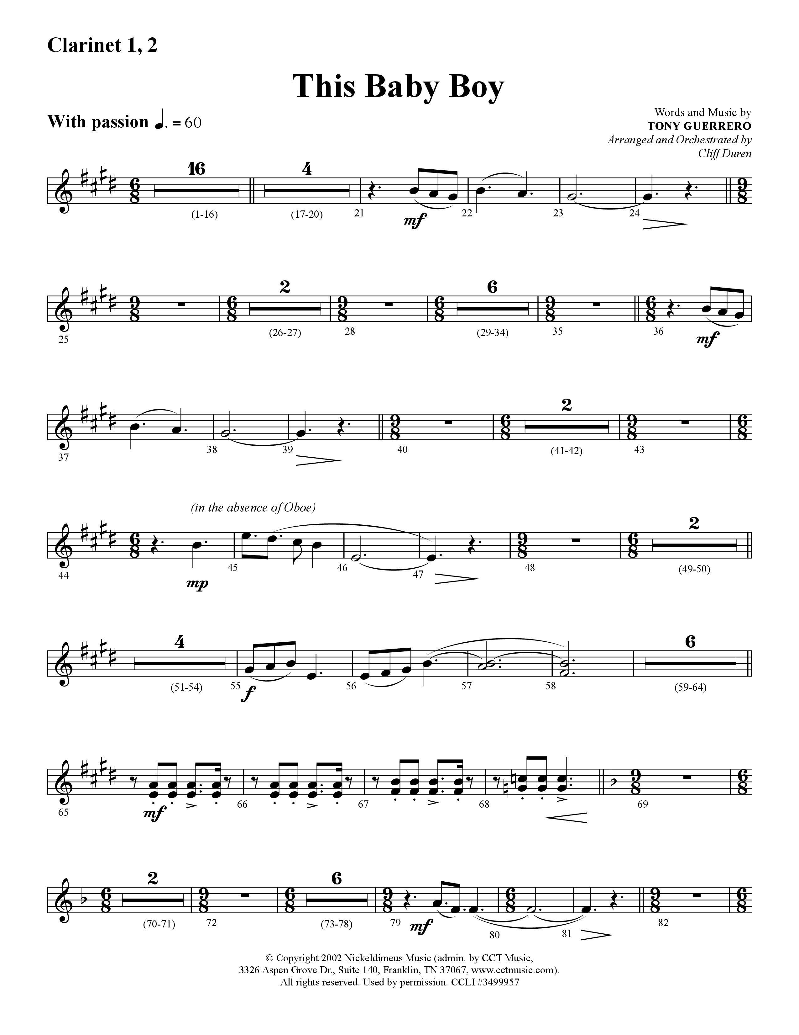 This Baby Boy (Choral Anthem SATB) Clarinet 1/2 (Lifeway Choral / Arr. Cliff Duren)