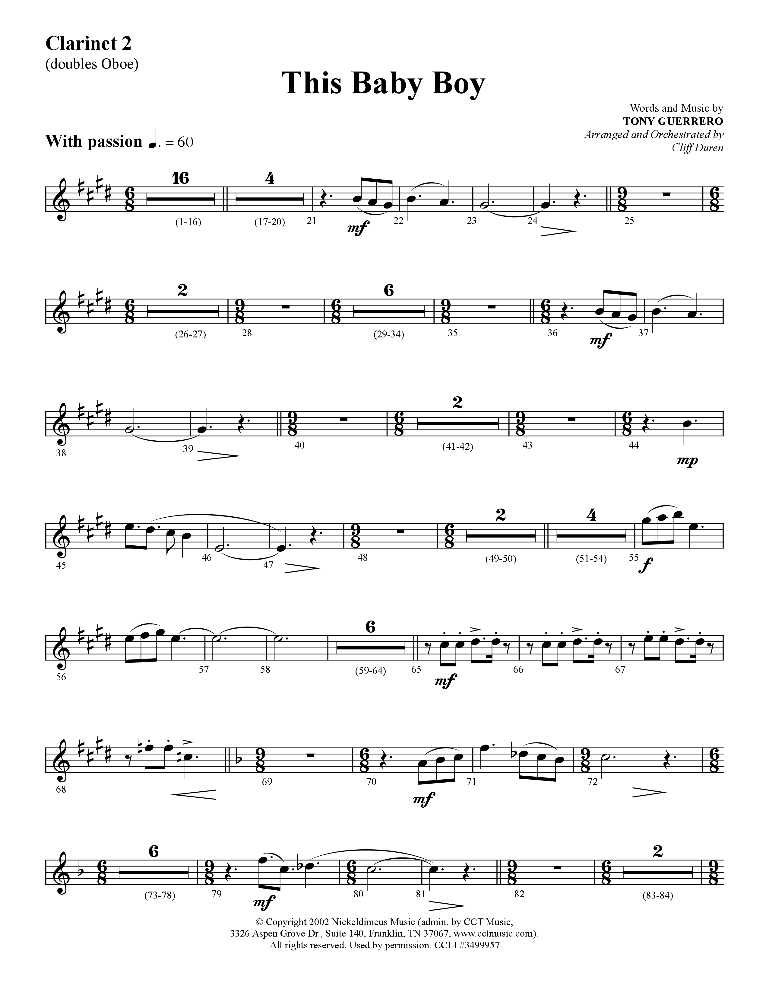 This Baby Boy (Choral Anthem SATB) Clarinet 1/2 (Lifeway Choral / Arr. Cliff Duren)