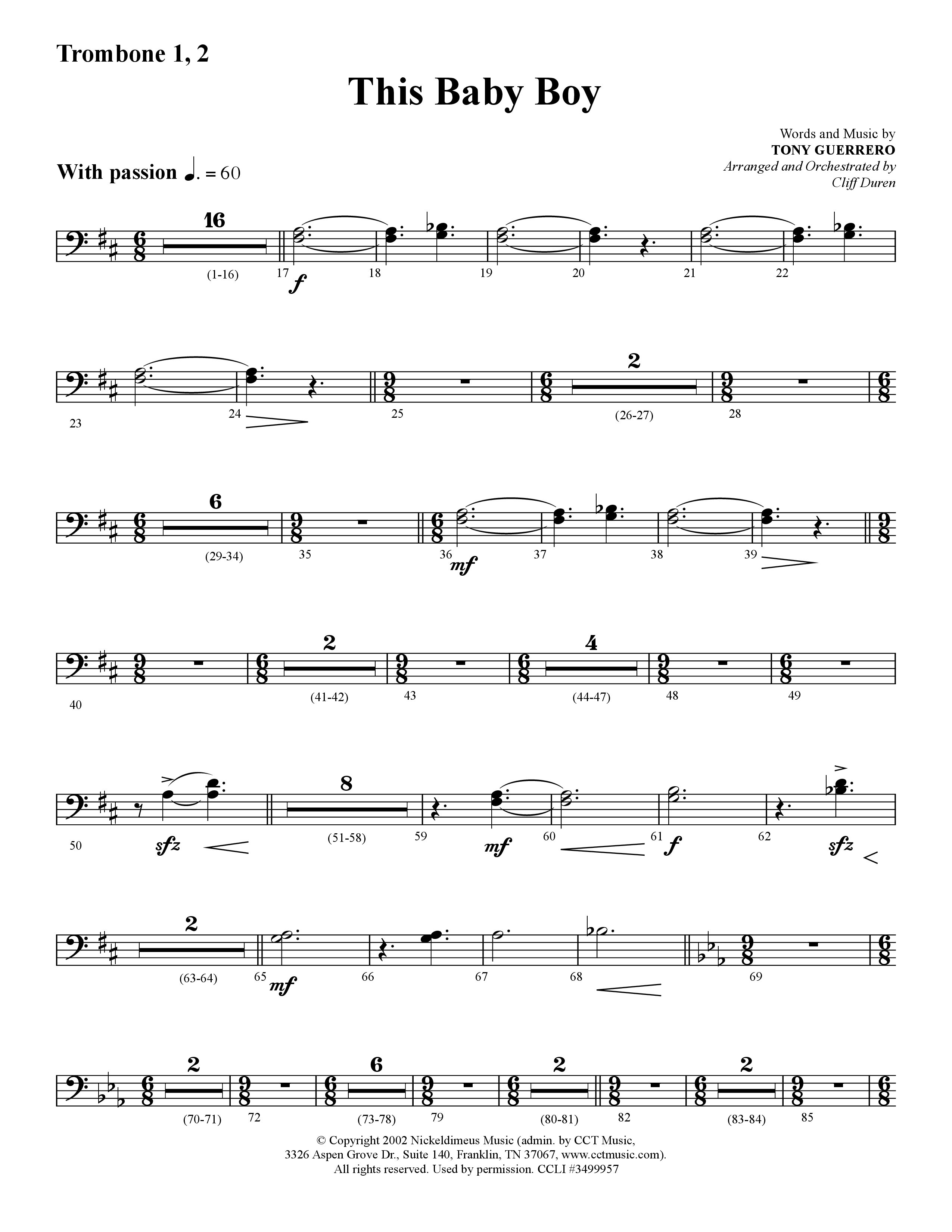 This Baby Boy (Choral Anthem SATB) Trombone 1/2 (Lifeway Choral / Arr. Cliff Duren)