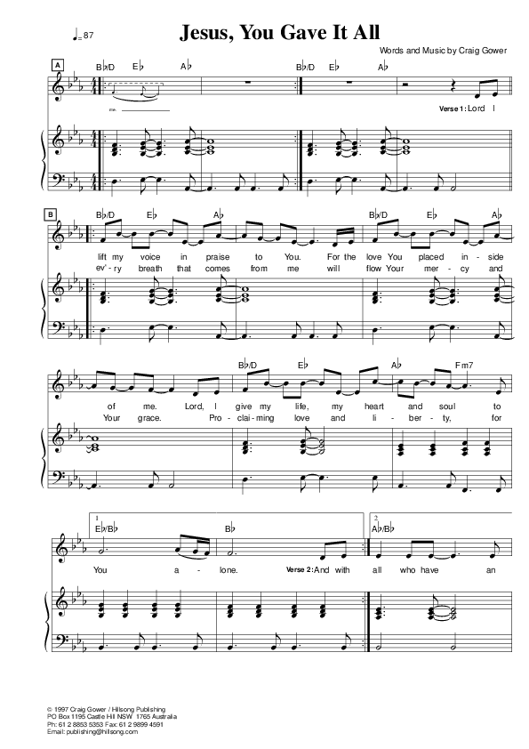 Jesus You Gave It All Lead & Piano (Hillsong Worship)