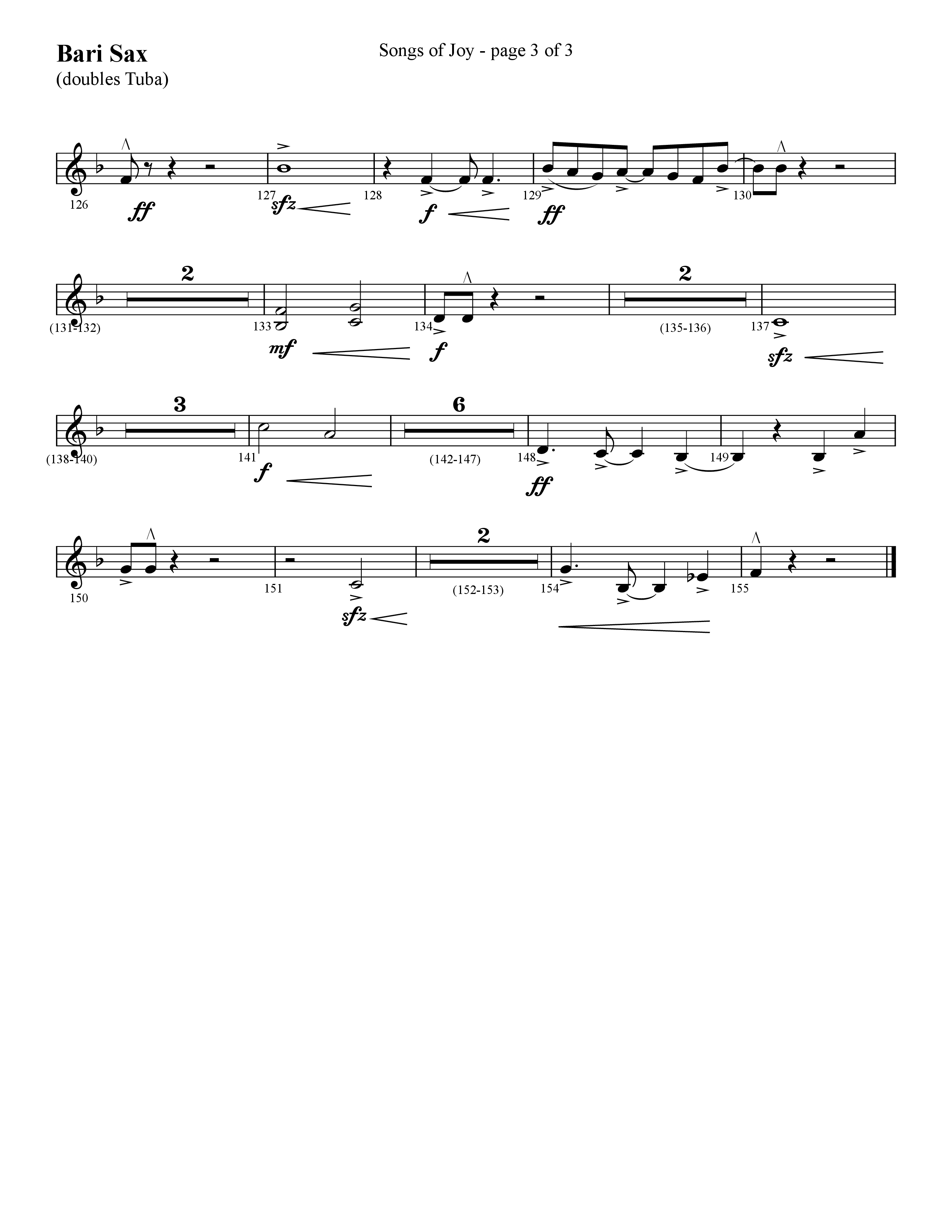 Songs of Joy (with O Come All Ye Faithful) (Choral Anthem SATB) Bari Sax (Lifeway Choral / Arr. Cliff Duren)