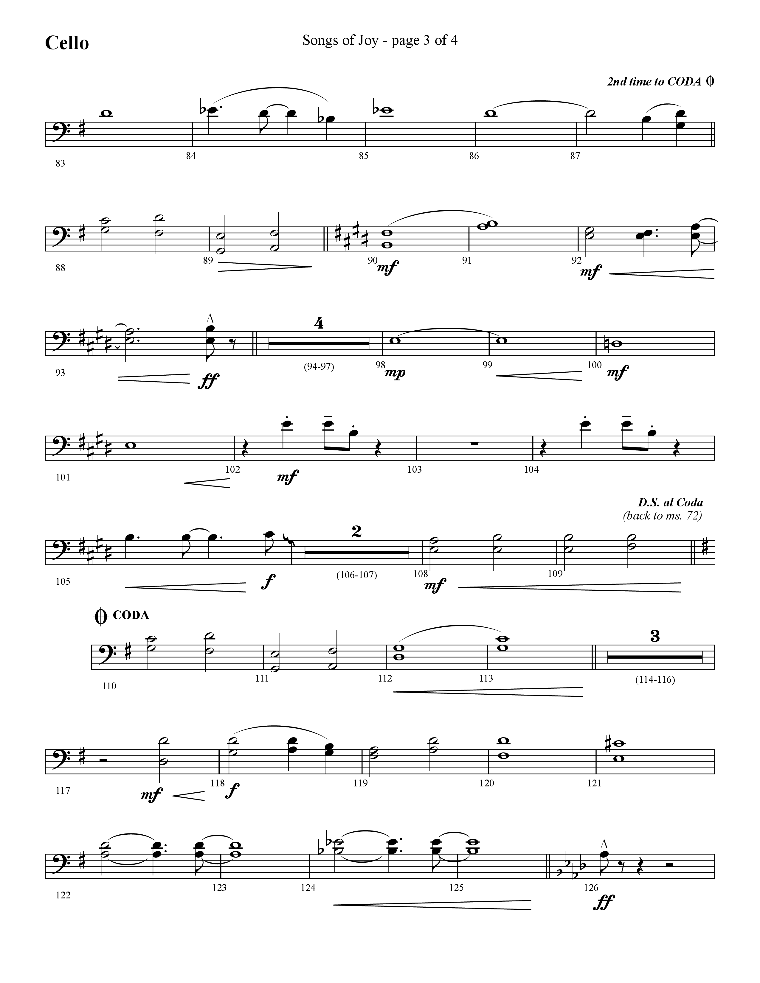 Songs of Joy (with O Come All Ye Faithful) (Choral Anthem SATB) Cello (Lifeway Choral / Arr. Cliff Duren)