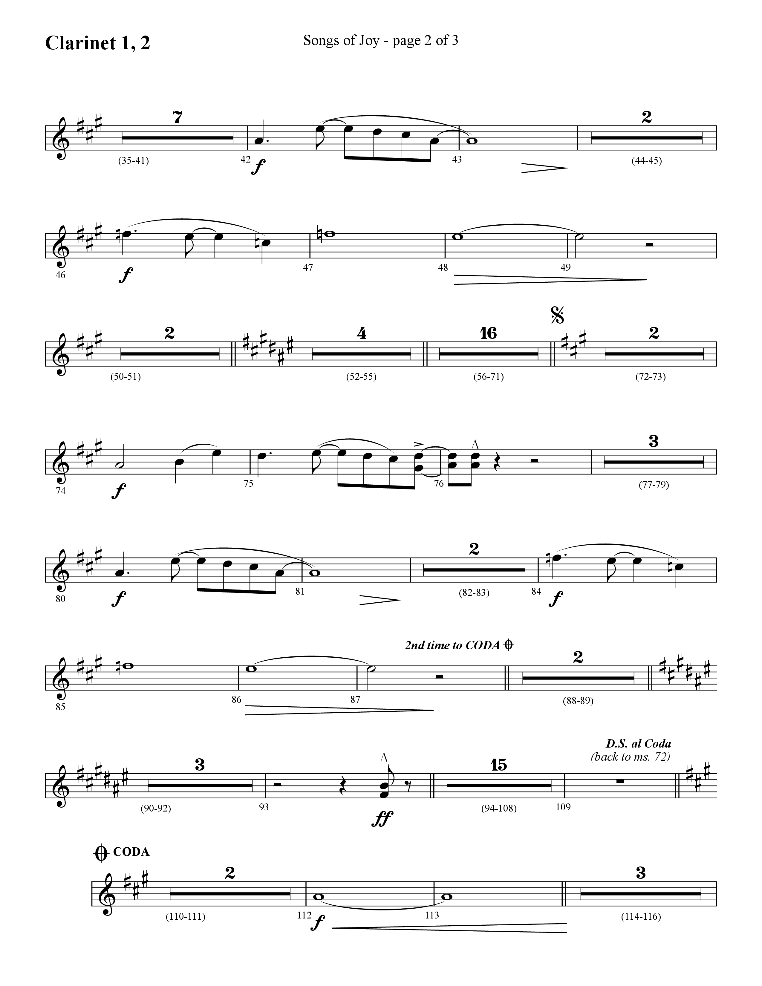 Songs of Joy (with O Come All Ye Faithful) (Choral Anthem SATB) Clarinet 1/2 (Lifeway Choral / Arr. Cliff Duren)