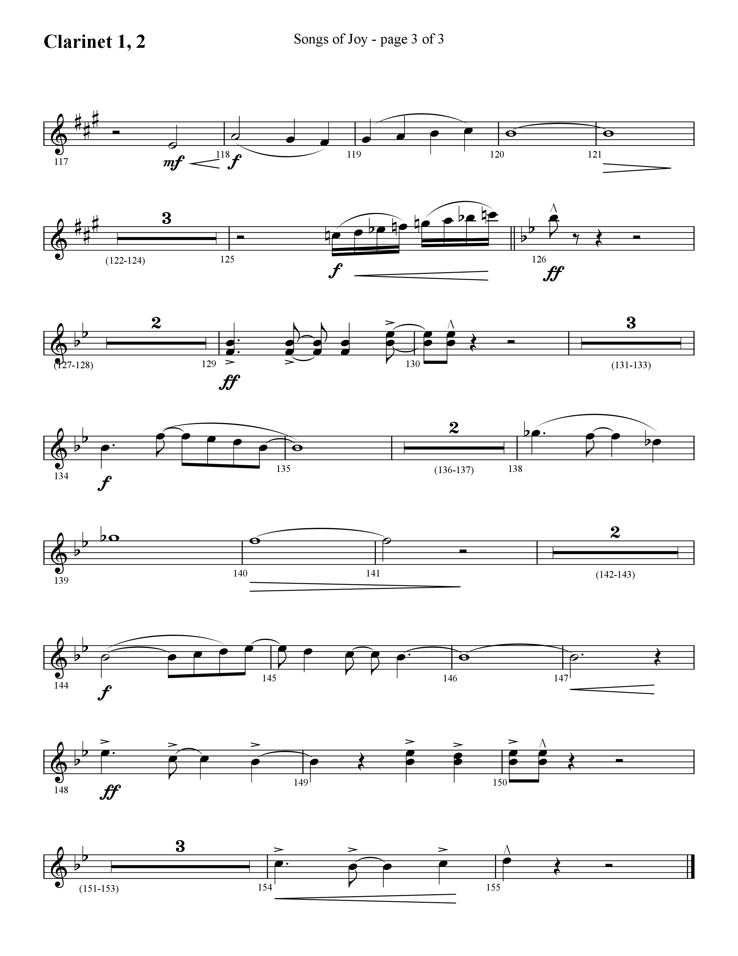 Songs of Joy (with O Come All Ye Faithful) (Choral Anthem SATB) Clarinet 1/2 (Lifeway Choral / Arr. Cliff Duren)