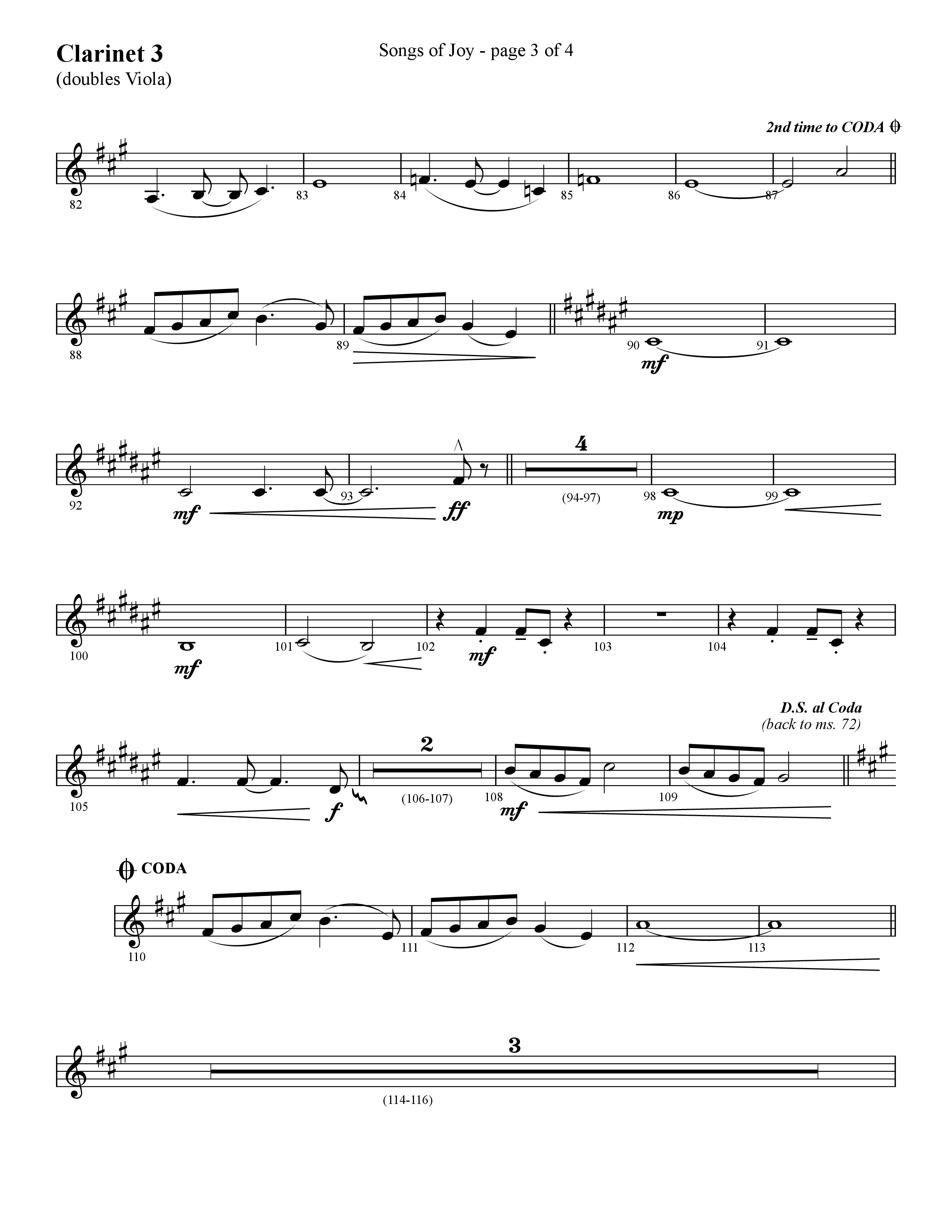 Songs of Joy (with O Come All Ye Faithful) (Choral Anthem SATB) Clarinet 3 (Lifeway Choral / Arr. Cliff Duren)