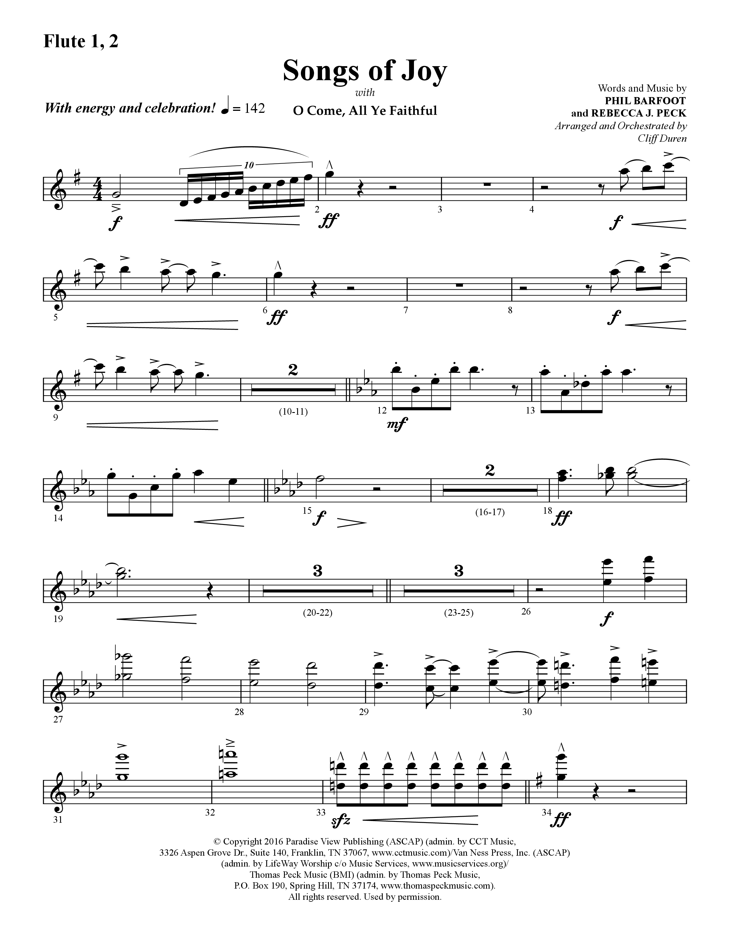 Songs of Joy (with O Come All Ye Faithful) (Choral Anthem SATB) Flute 1/2 (Lifeway Choral / Arr. Cliff Duren)