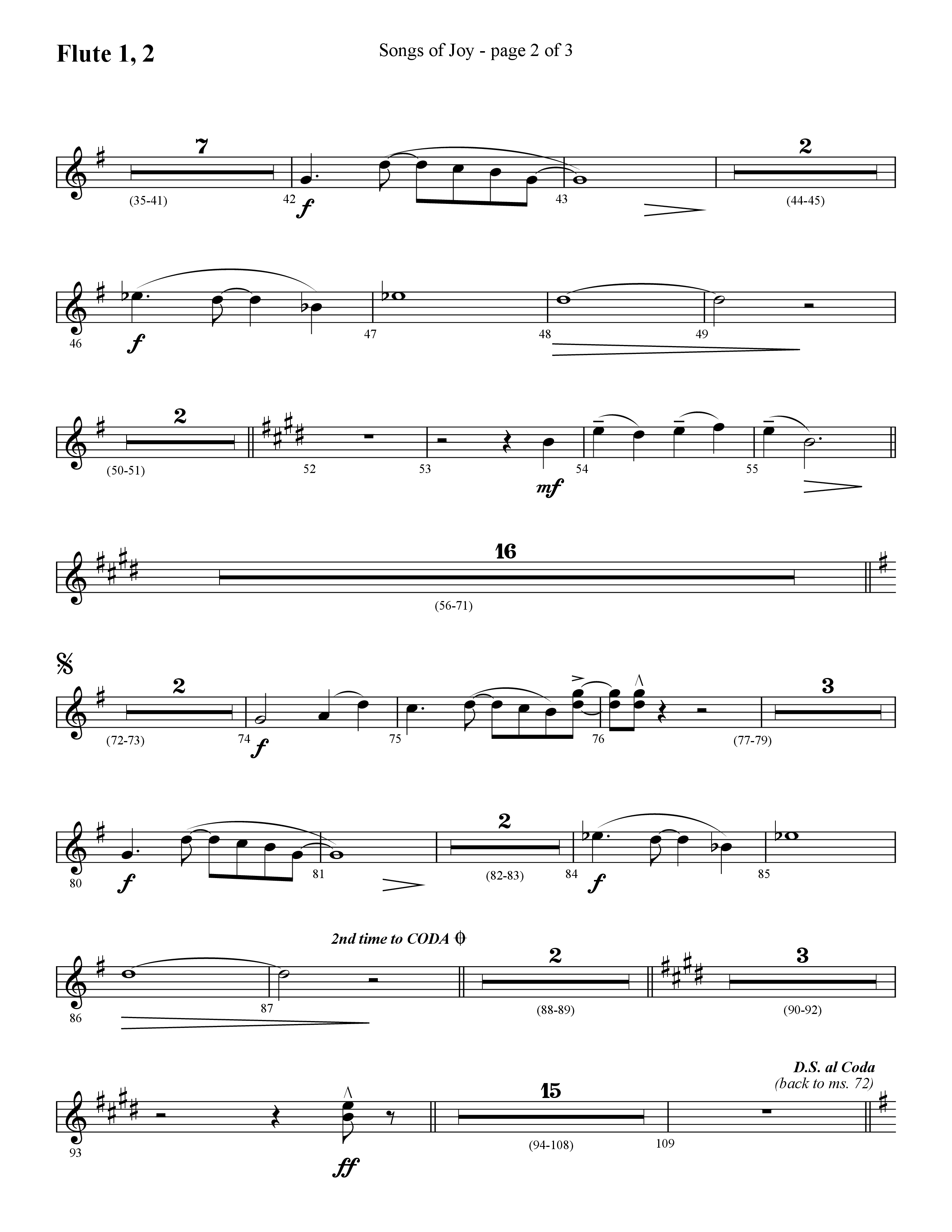 Songs of Joy (with O Come All Ye Faithful) (Choral Anthem SATB) Flute 1/2 (Lifeway Choral / Arr. Cliff Duren)