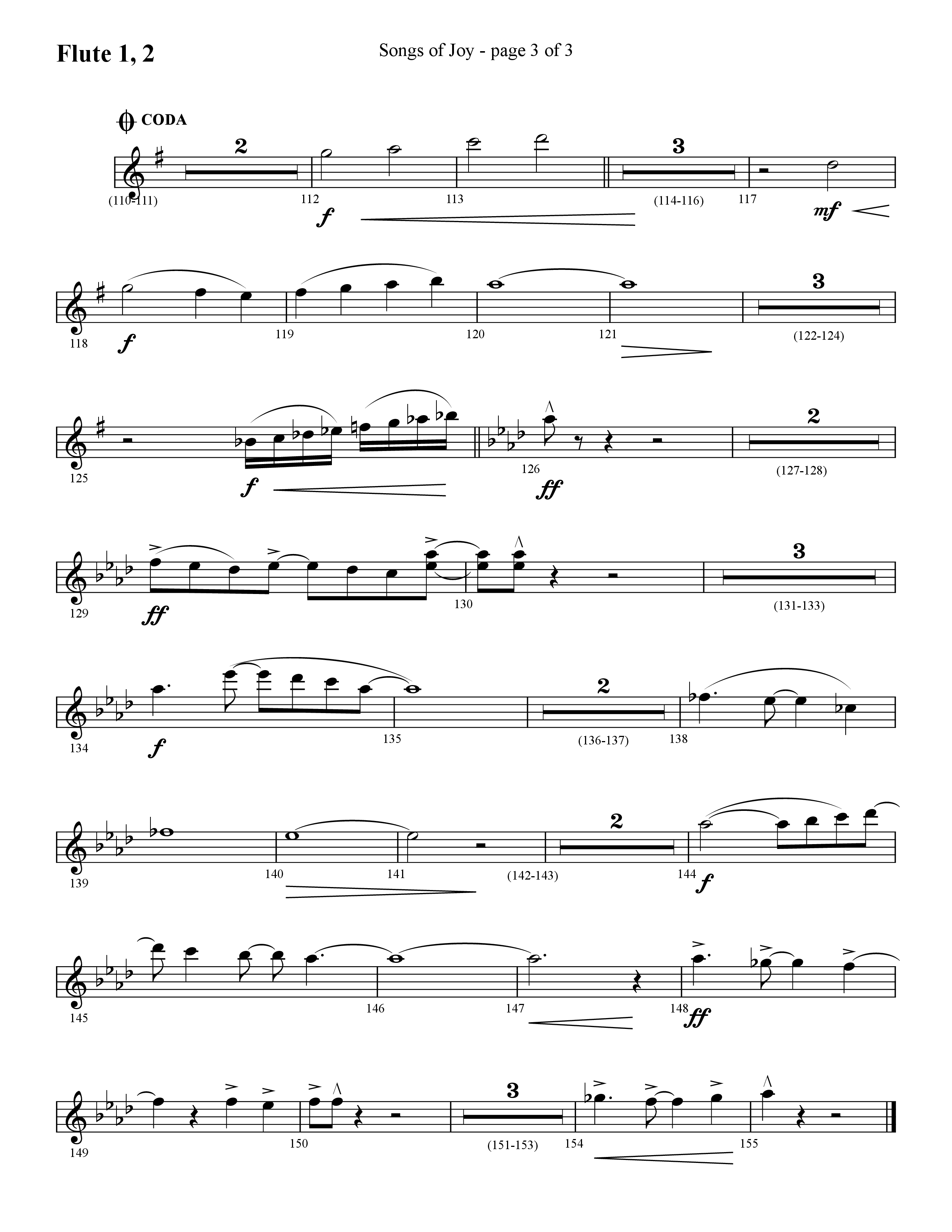 Songs of Joy (with O Come All Ye Faithful) (Choral Anthem SATB) Flute 1/2 (Lifeway Choral / Arr. Cliff Duren)