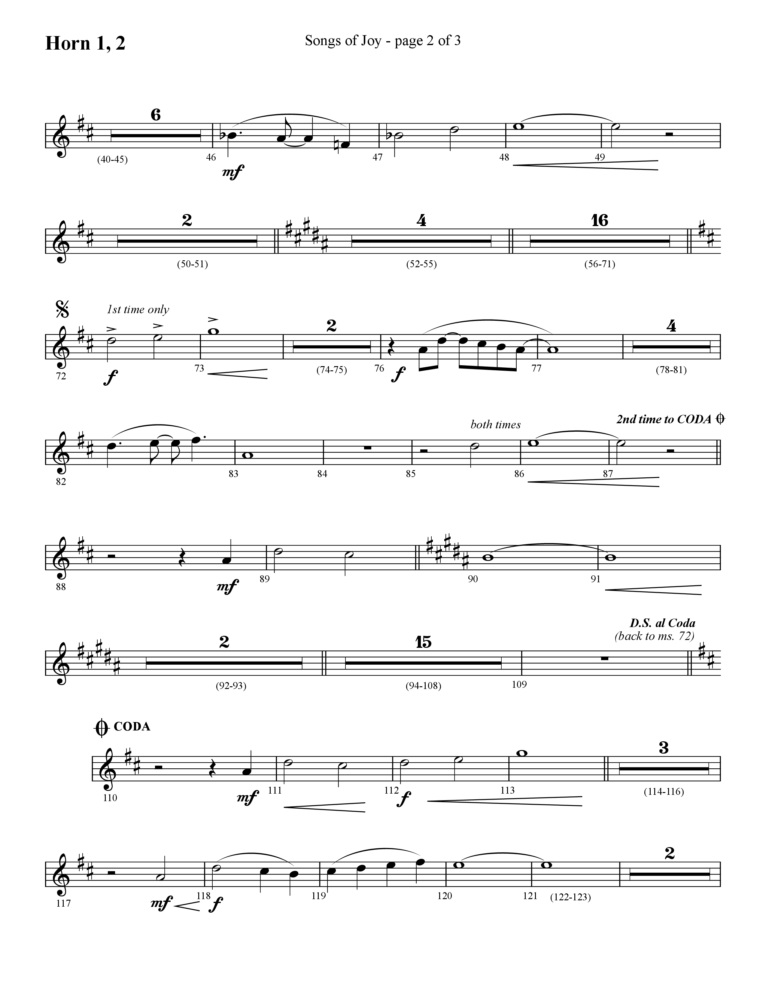 Songs of Joy (with O Come All Ye Faithful) (Choral Anthem SATB) French Horn 1/2 (Lifeway Choral / Arr. Cliff Duren)