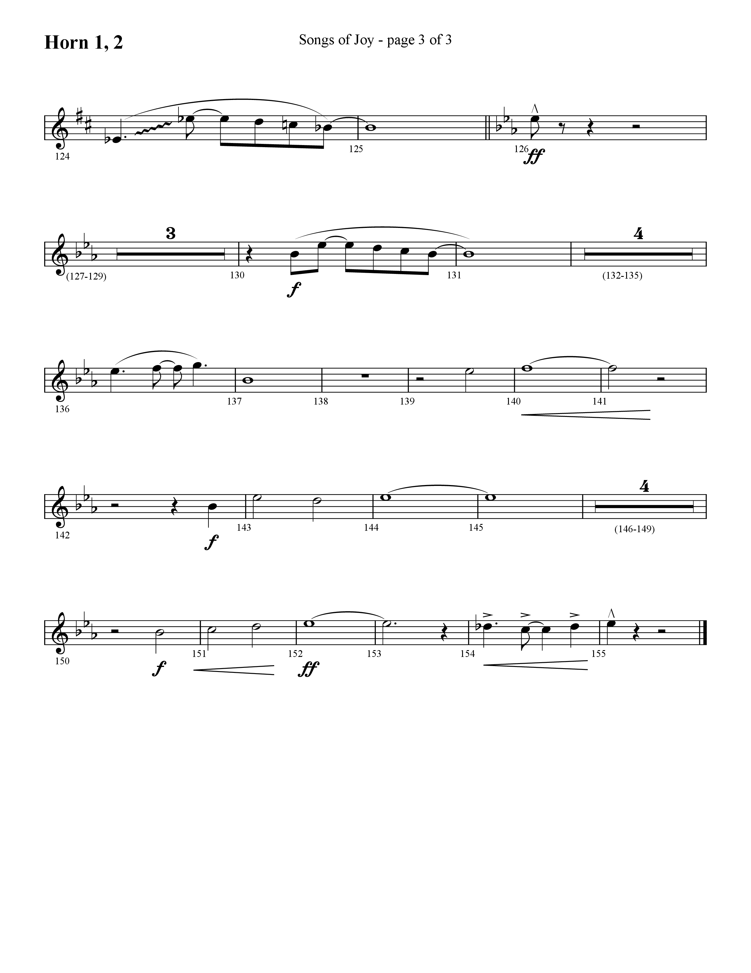 Songs of Joy (with O Come All Ye Faithful) (Choral Anthem SATB) French Horn 1/2 (Lifeway Choral / Arr. Cliff Duren)