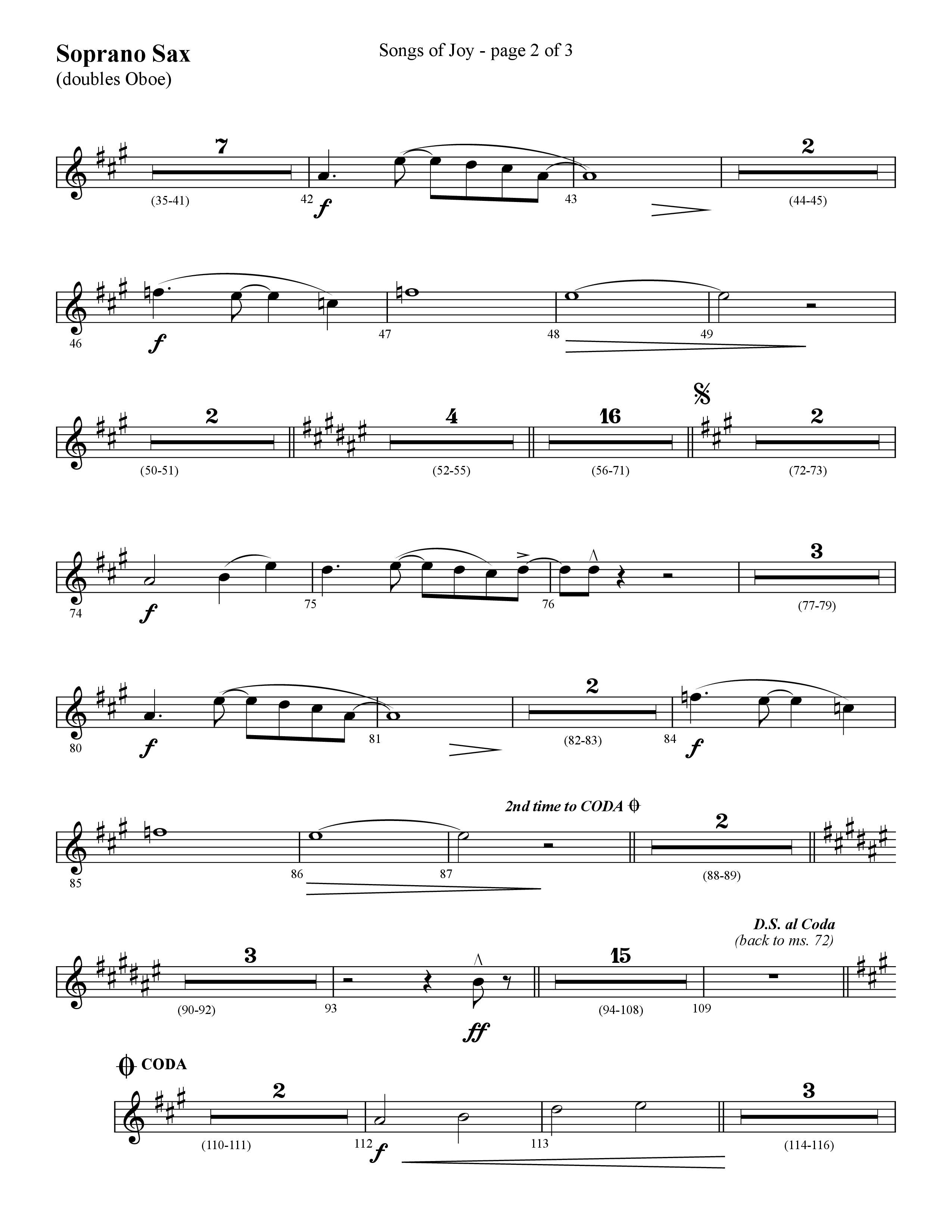 Songs of Joy (with O Come All Ye Faithful) (Choral Anthem SATB) Soprano Sax (Lifeway Choral / Arr. Cliff Duren)