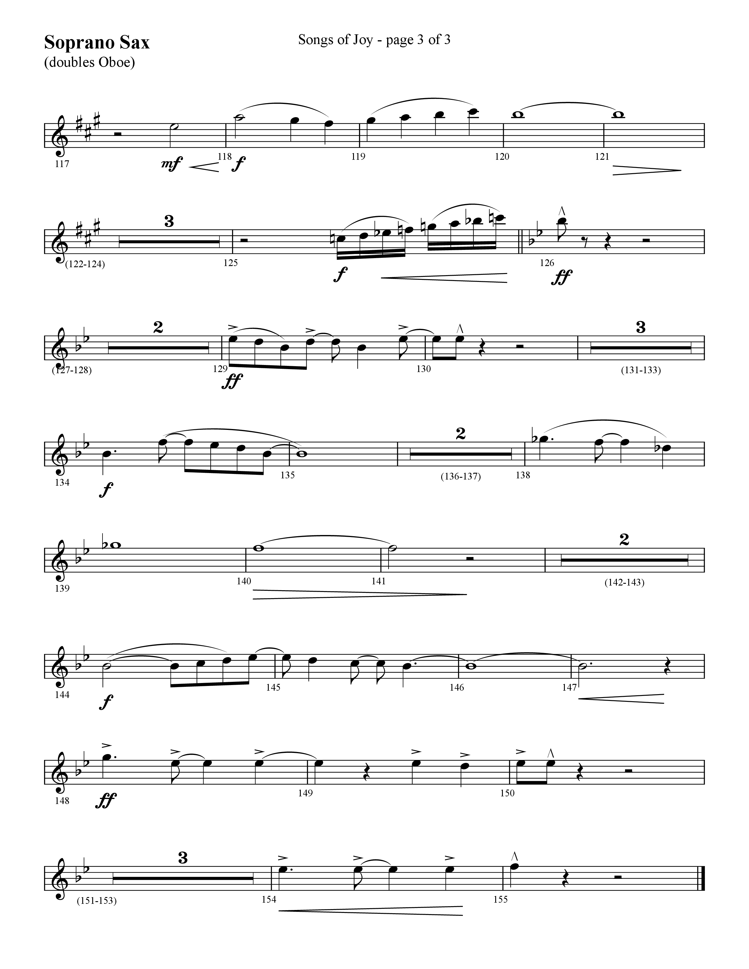 Songs of Joy (with O Come All Ye Faithful) (Choral Anthem SATB) Soprano Sax (Lifeway Choral / Arr. Cliff Duren)