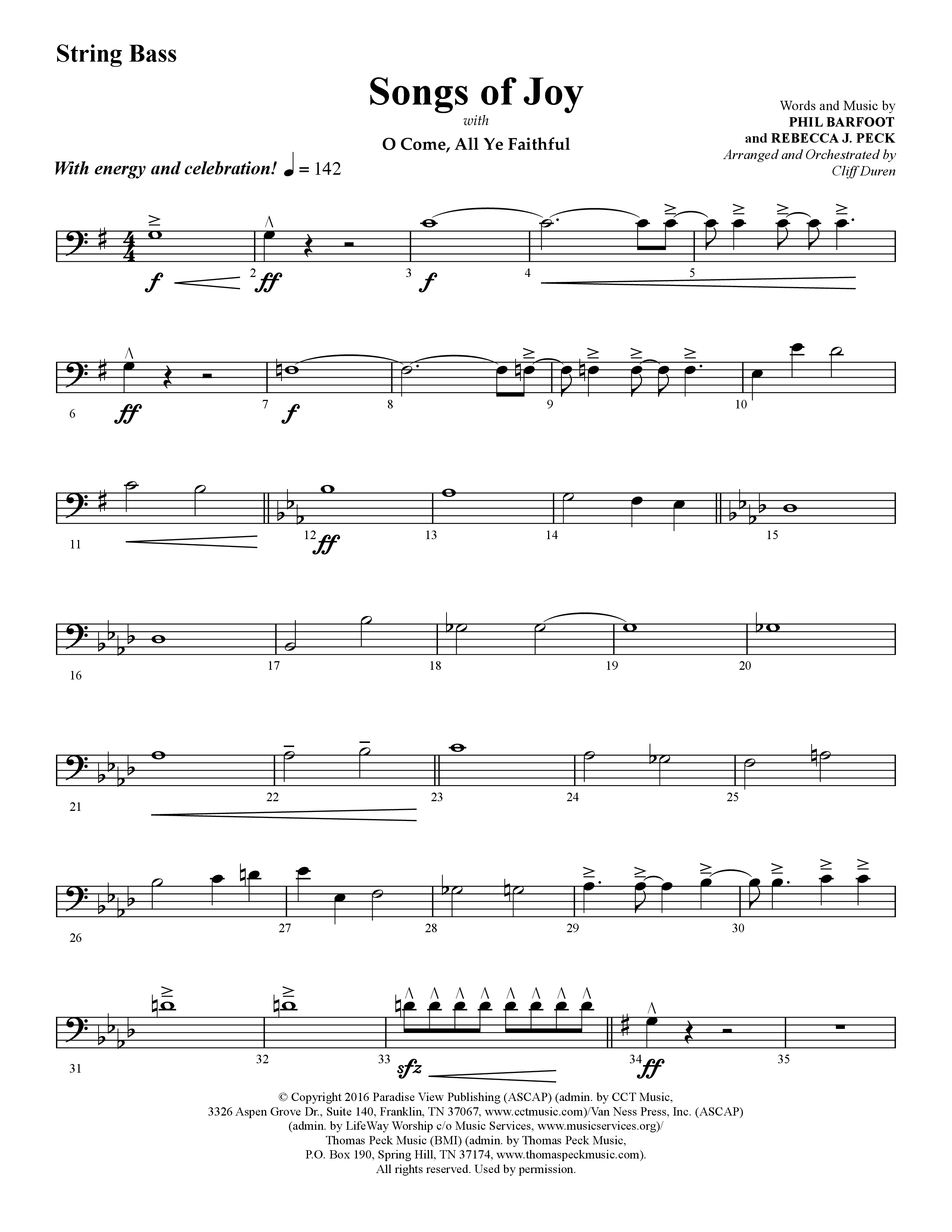 Songs of Joy (with O Come All Ye Faithful) (Choral Anthem SATB) String Bass (Lifeway Choral / Arr. Cliff Duren)
