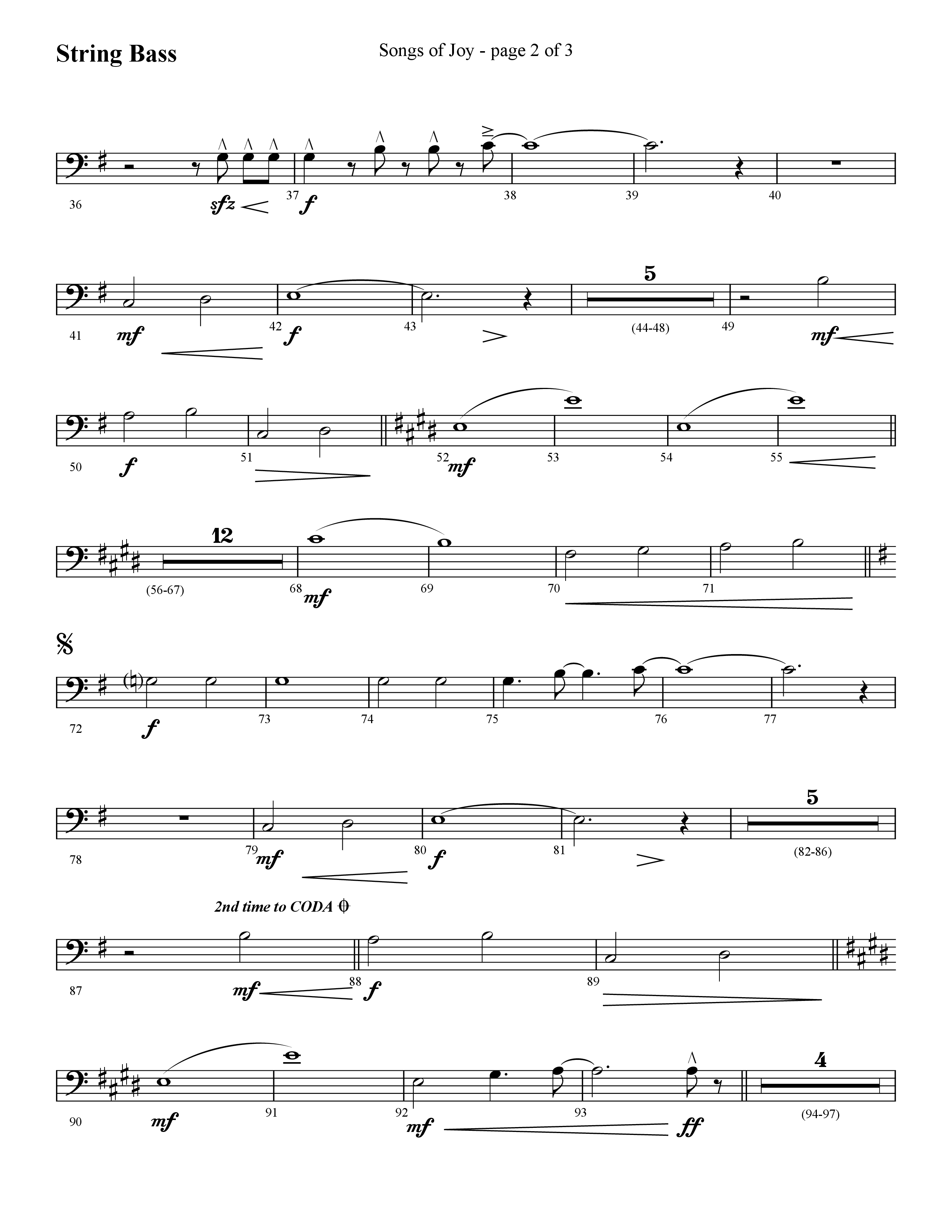 Songs of Joy (with O Come All Ye Faithful) (Choral Anthem SATB) String Bass (Lifeway Choral / Arr. Cliff Duren)