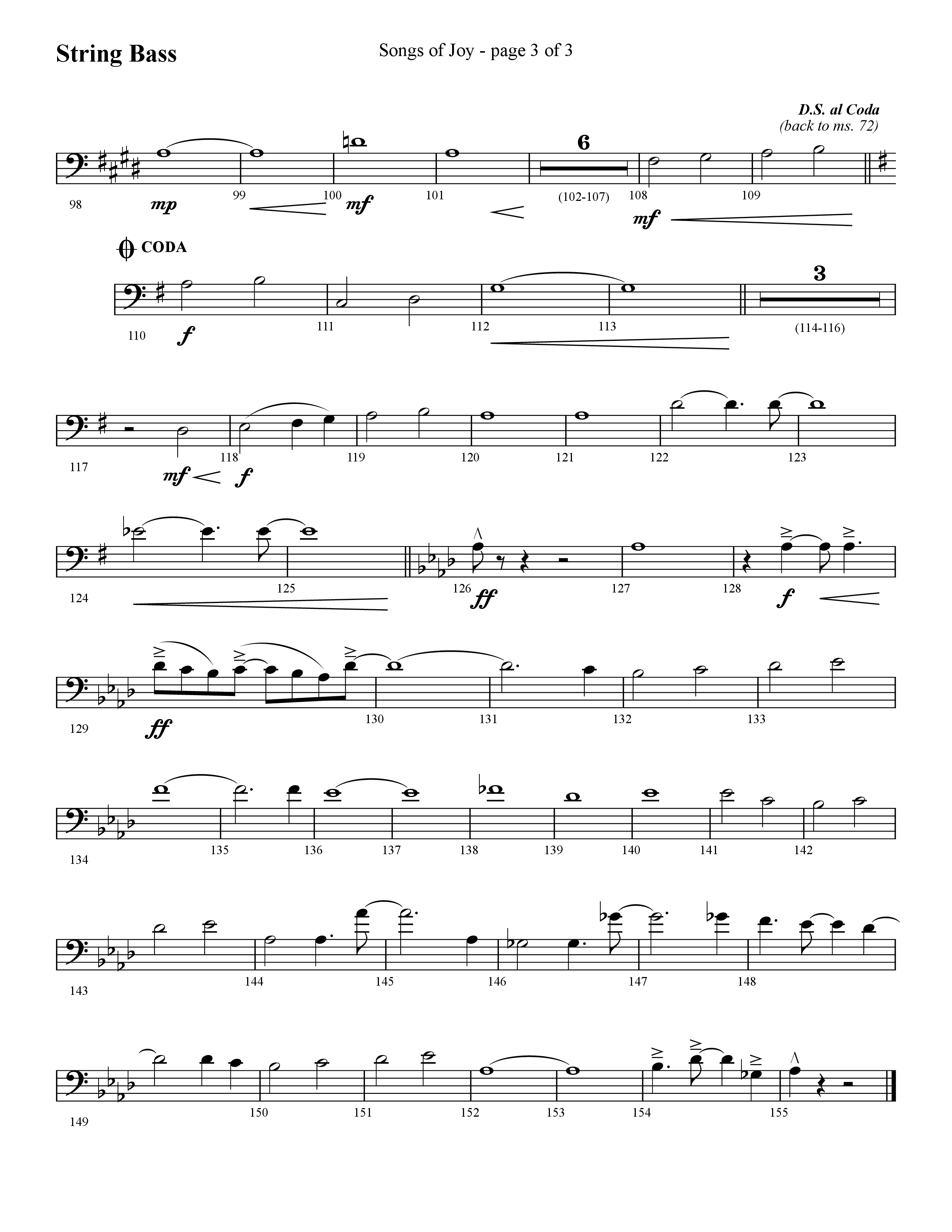 Songs of Joy (with O Come All Ye Faithful) (Choral Anthem SATB) String Bass (Lifeway Choral / Arr. Cliff Duren)