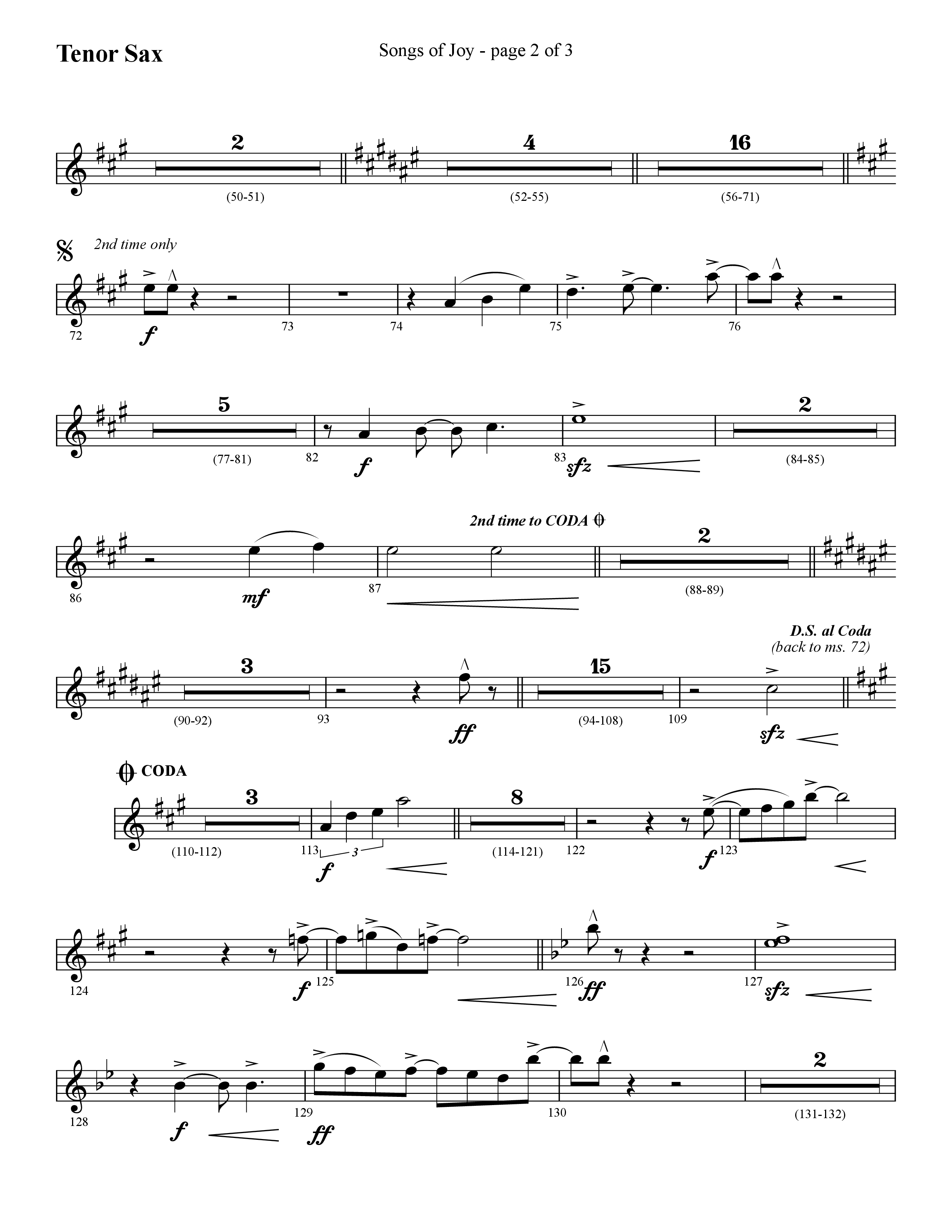 Songs of Joy (with O Come All Ye Faithful) (Choral Anthem SATB) Tenor Sax 1 (Lifeway Choral / Arr. Cliff Duren)