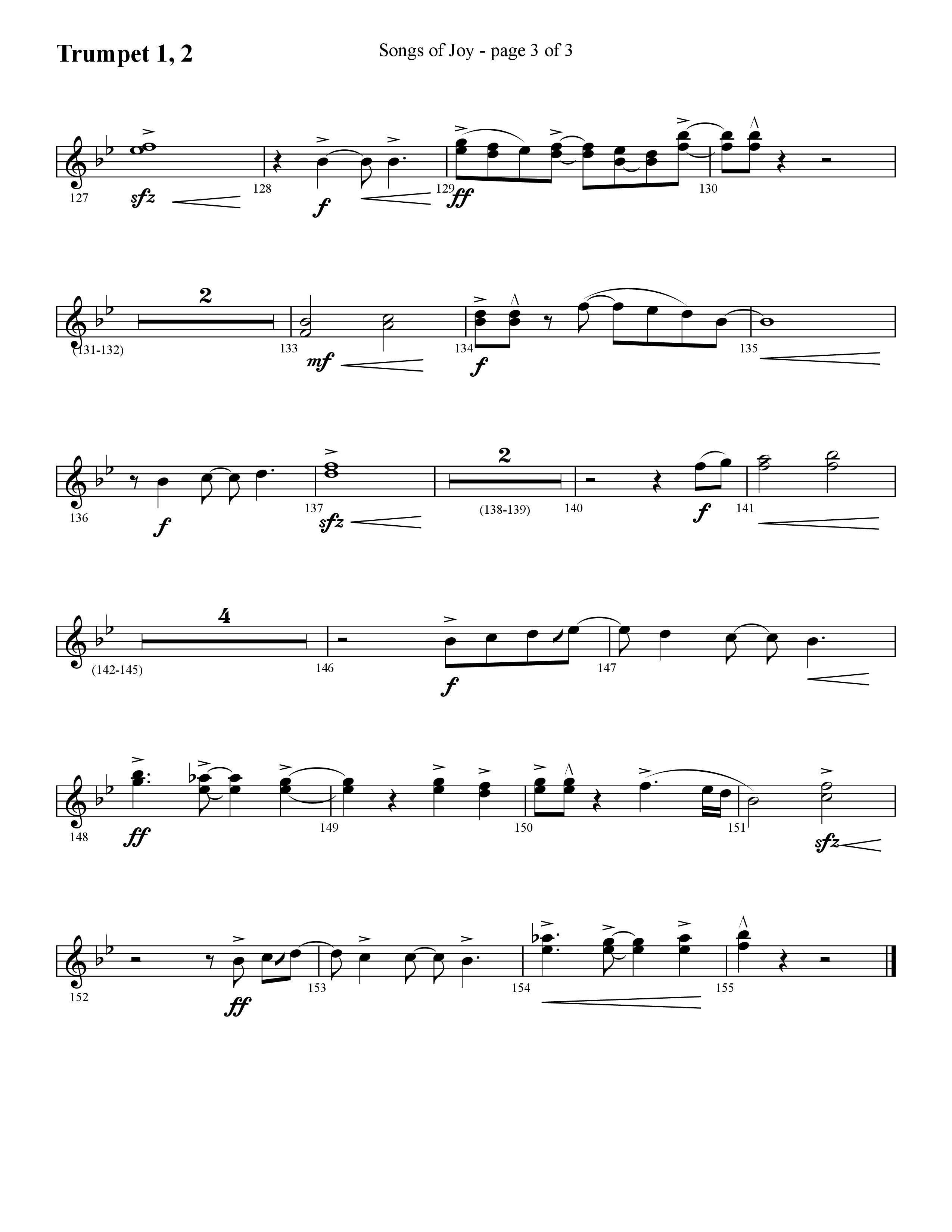 Songs of Joy (with O Come All Ye Faithful) (Choral Anthem SATB) Trumpet 1,2 (Lifeway Choral / Arr. Cliff Duren)