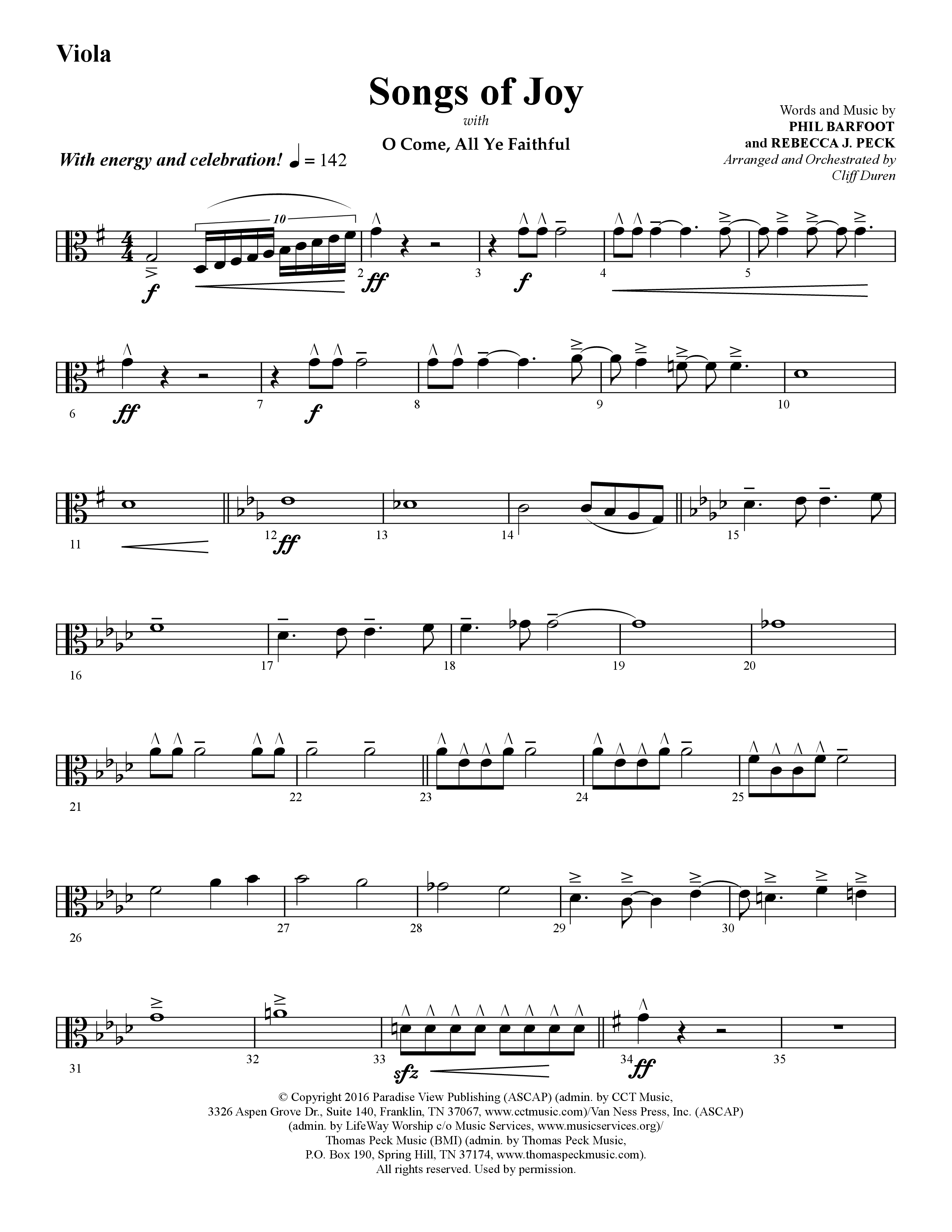 Songs of Joy (with O Come All Ye Faithful) (Choral Anthem SATB) Viola (Lifeway Choral / Arr. Cliff Duren)