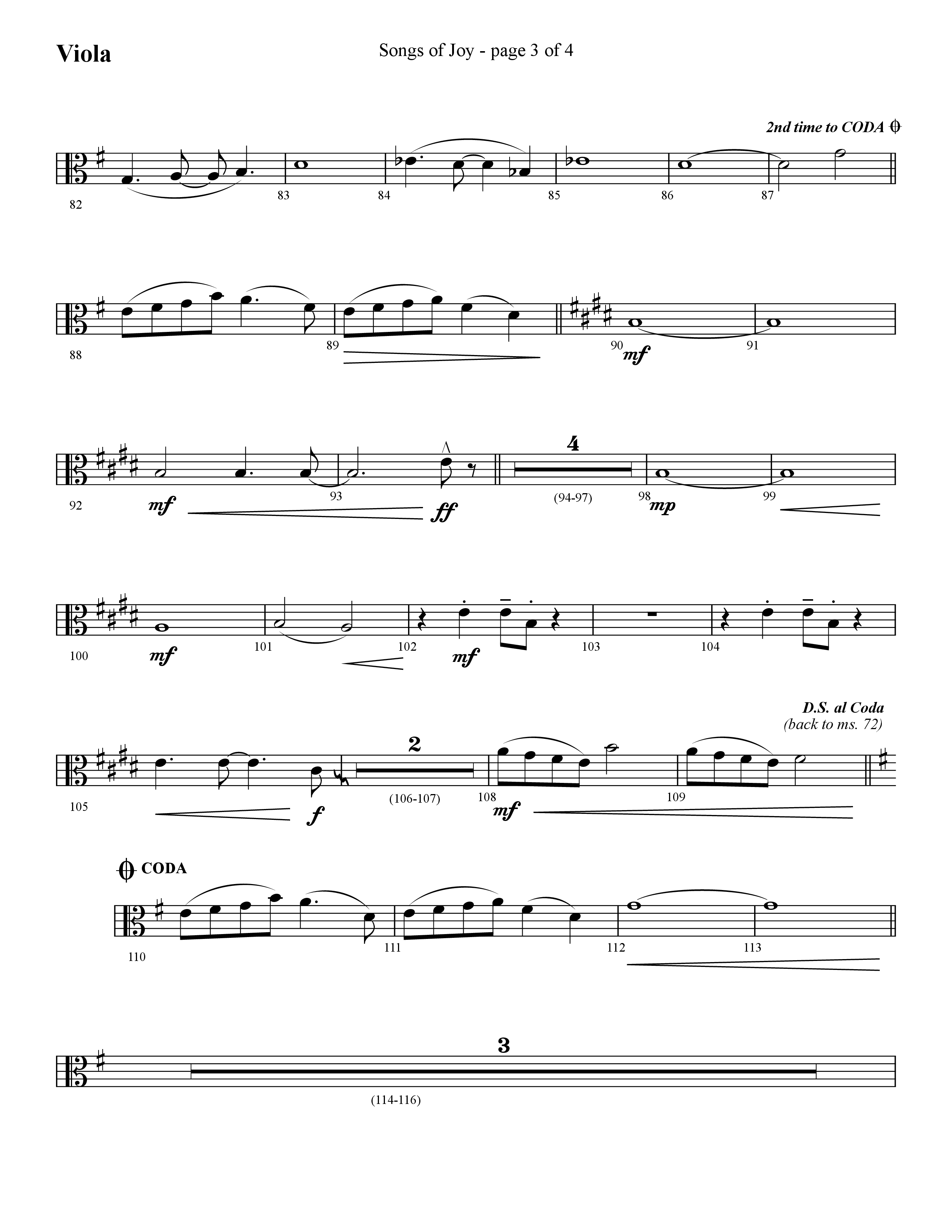 Songs of Joy (with O Come All Ye Faithful) (Choral Anthem SATB) Viola (Lifeway Choral / Arr. Cliff Duren)