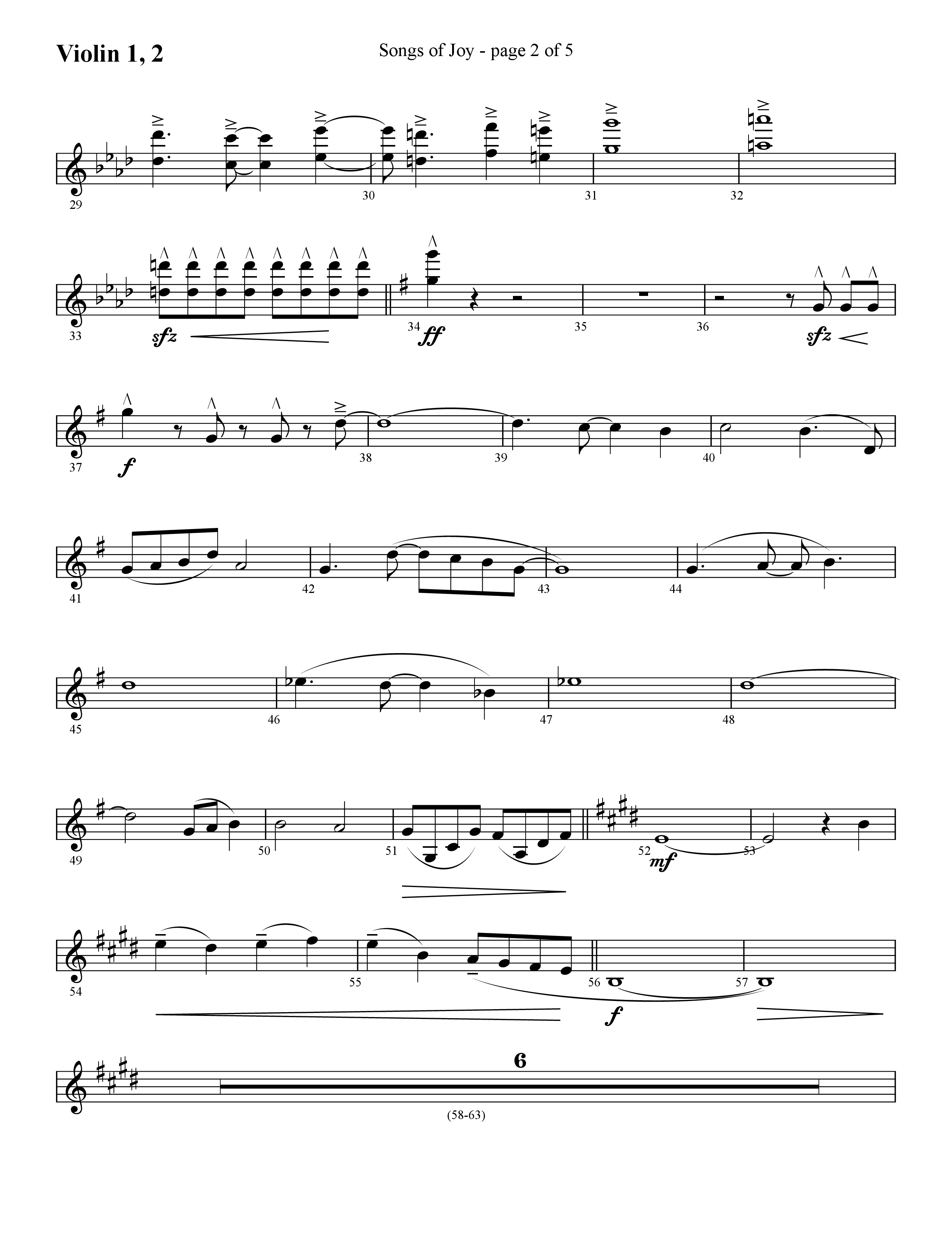 Songs of Joy (with O Come All Ye Faithful) (Choral Anthem SATB) Violin 1/2 (Lifeway Choral / Arr. Cliff Duren)