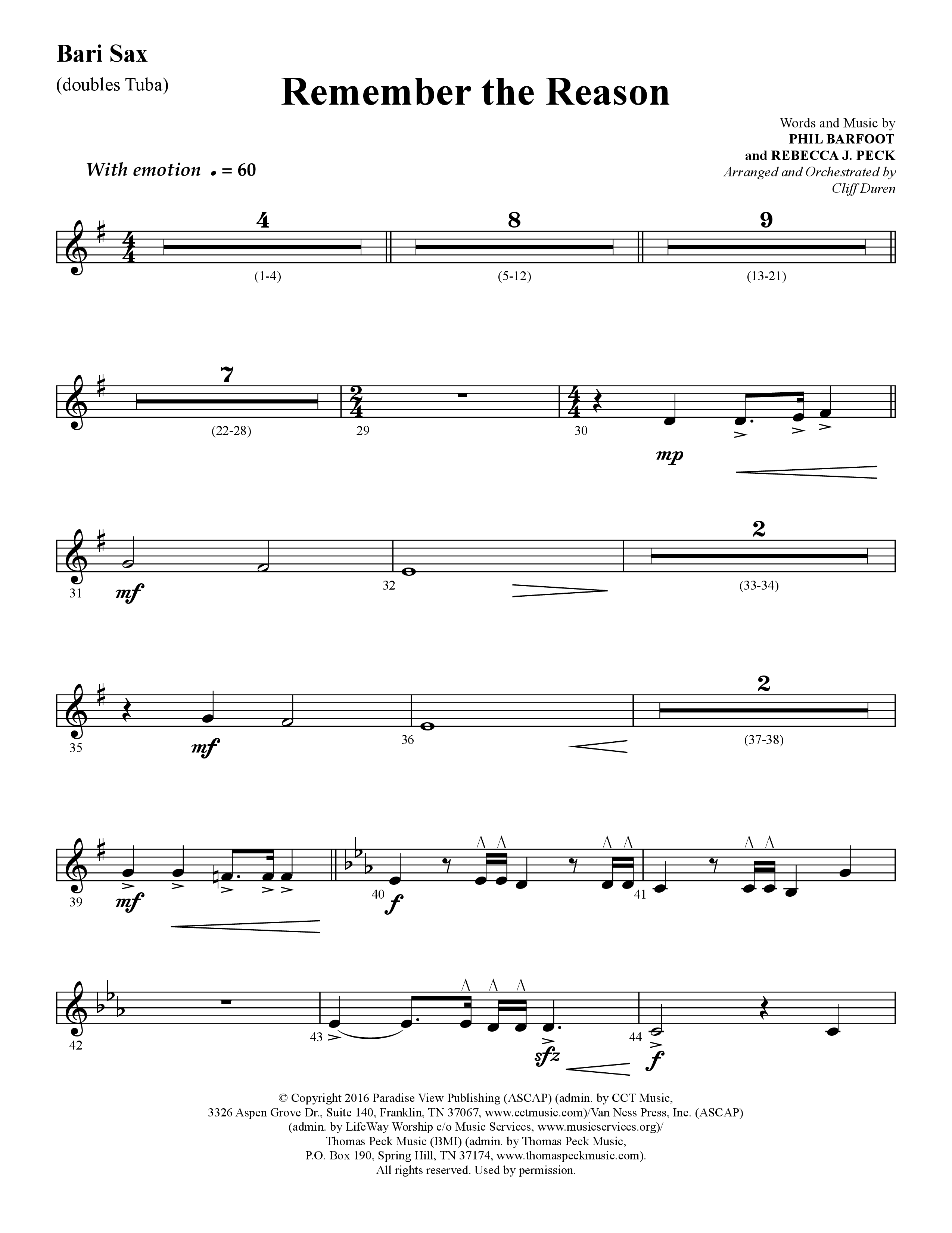Remember The Reason (Choral Anthem SATB) Bari Sax (Lifeway Choral / Arr. Cliff Duren)