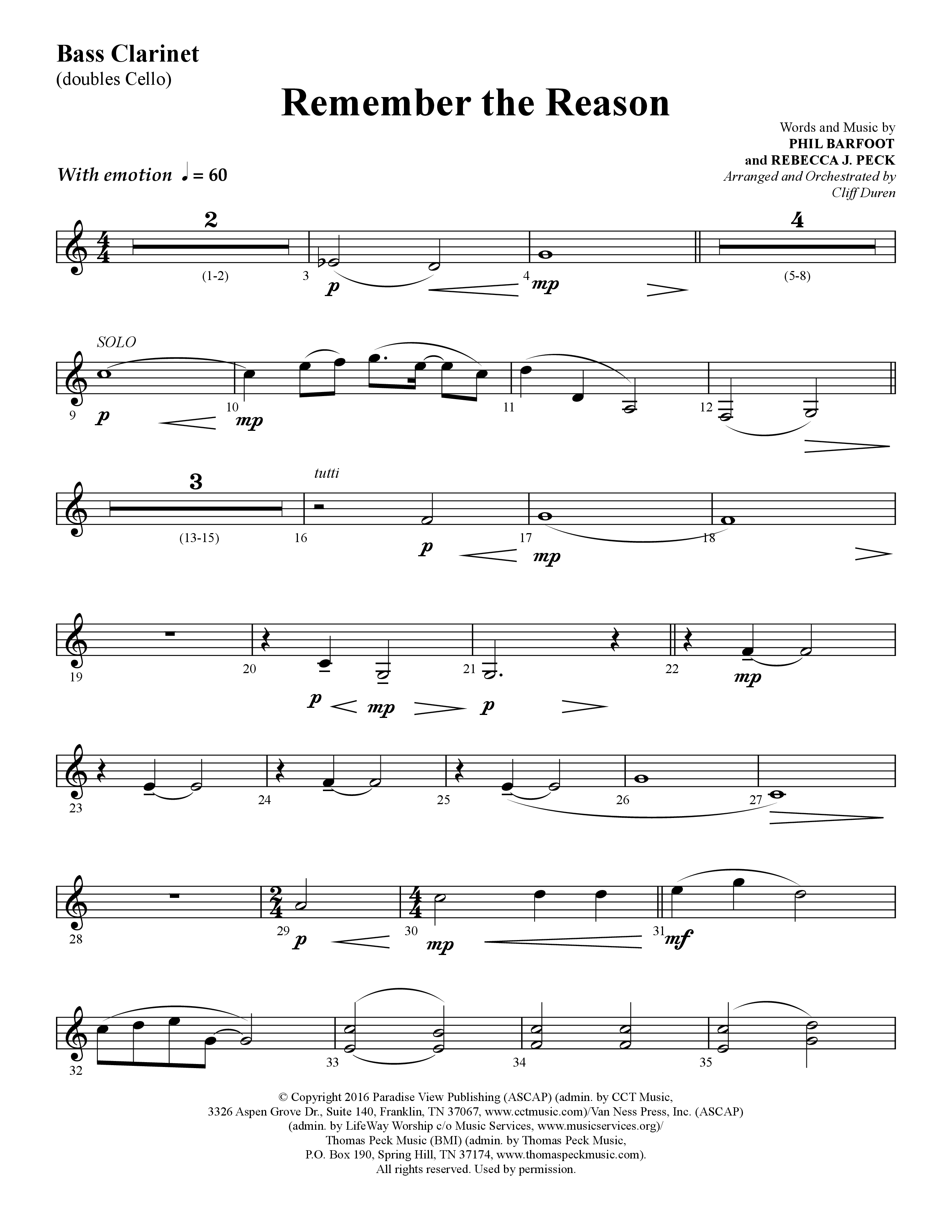 Remember The Reason (Choral Anthem SATB) Bass Clarinet (Lifeway Choral / Arr. Cliff Duren)