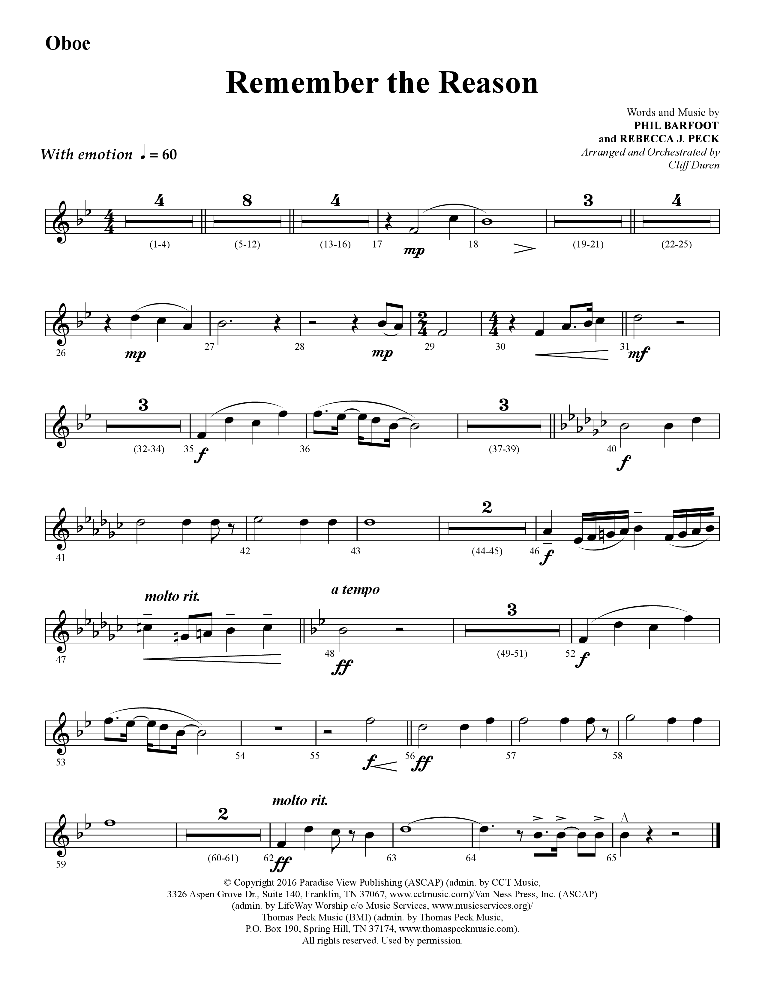 Remember The Reason (Choral Anthem SATB) Oboe (Lifeway Choral / Arr. Cliff Duren)