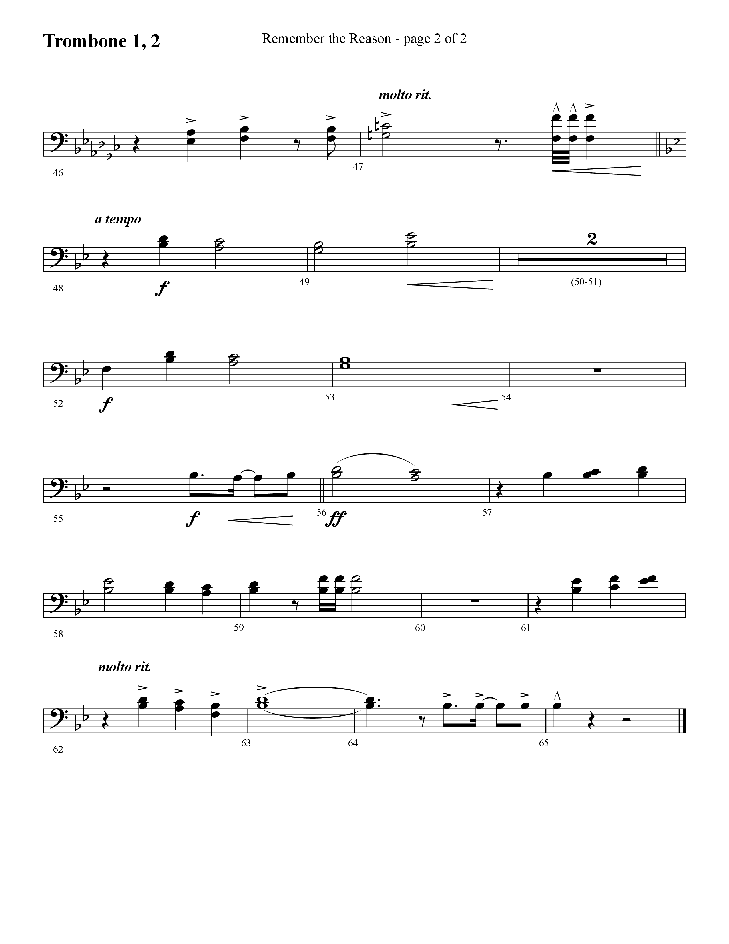 Remember The Reason (Choral Anthem SATB) Trombone 1/2 (Lifeway Choral / Arr. Cliff Duren)
