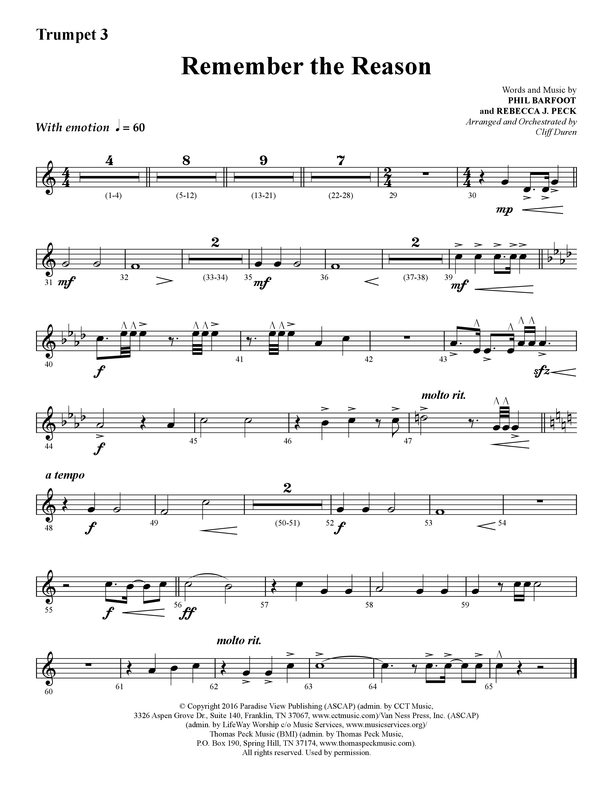 Remember The Reason (Choral Anthem SATB) Trumpet 3 (Lifeway Choral / Arr. Cliff Duren)