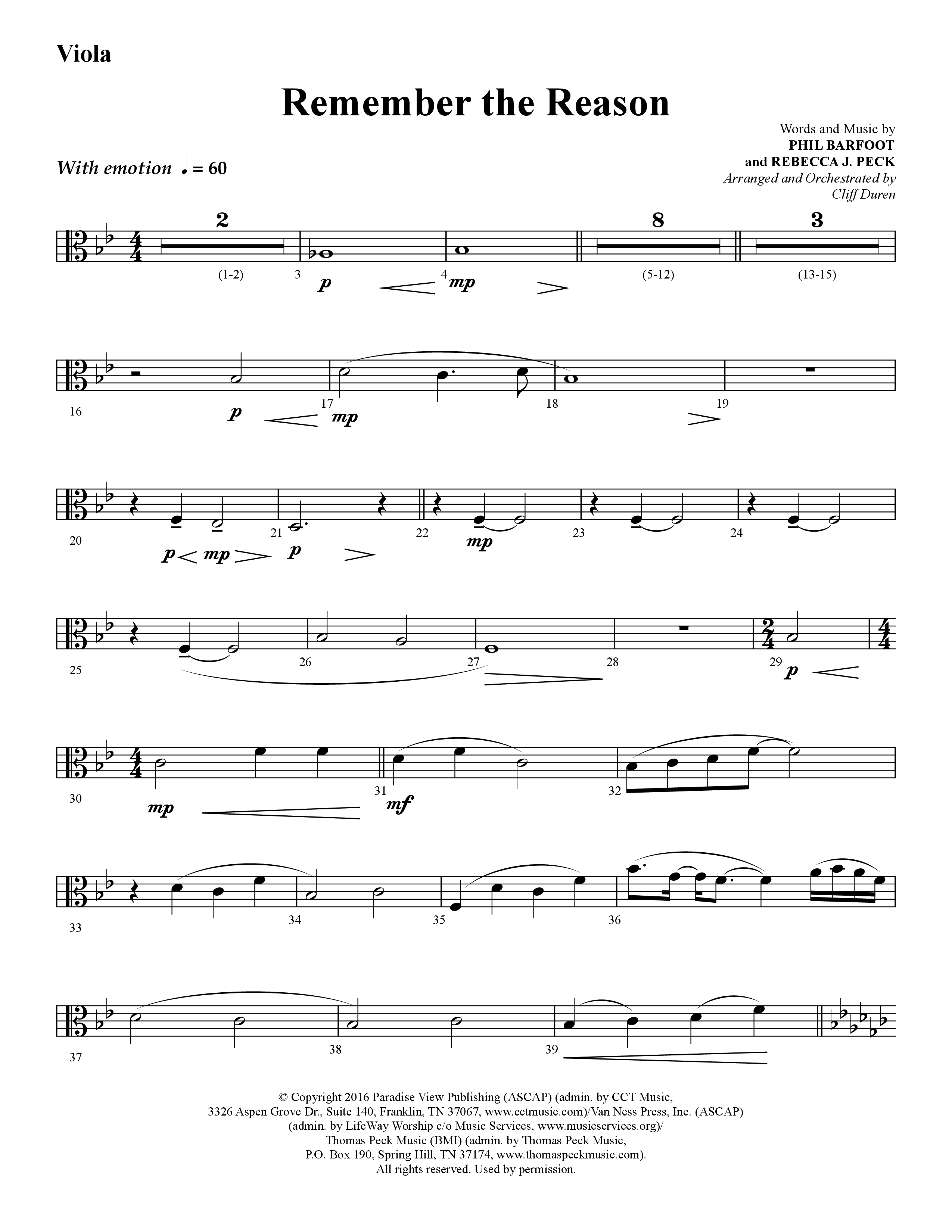 Remember The Reason (Choral Anthem SATB) Viola (Lifeway Choral / Arr. Cliff Duren)