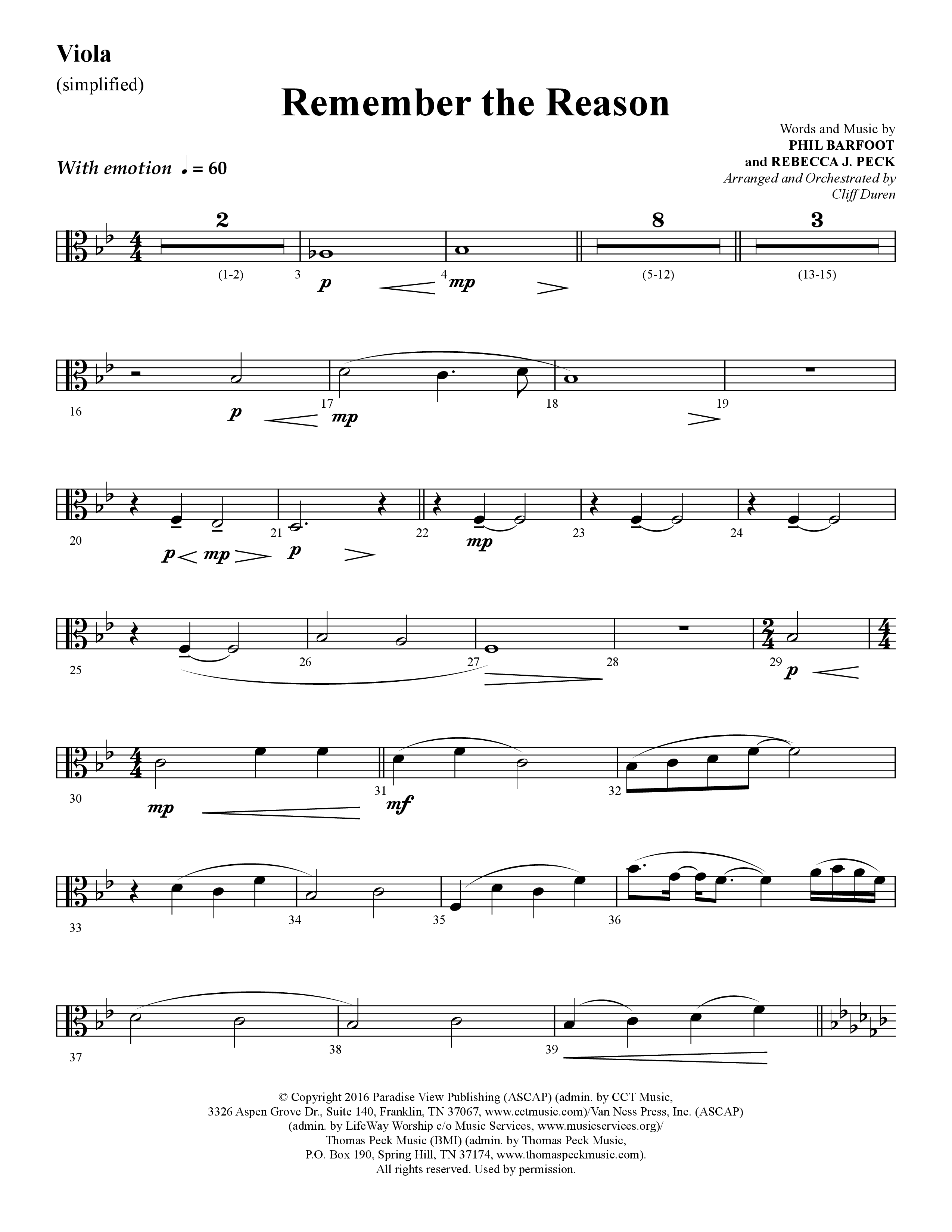 Remember The Reason (Choral Anthem SATB) Viola (Lifeway Choral / Arr. Cliff Duren)