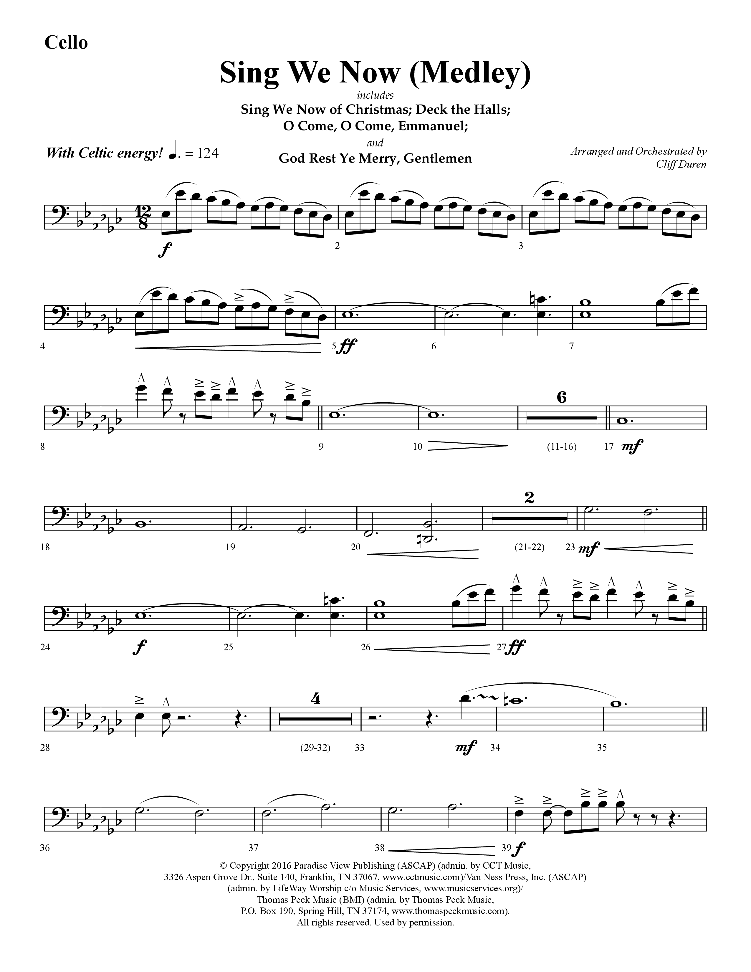 Sing We Now (Medley) (Choral Anthem SATB) Cello (Lifeway Choral / Arr. Cliff Duren)