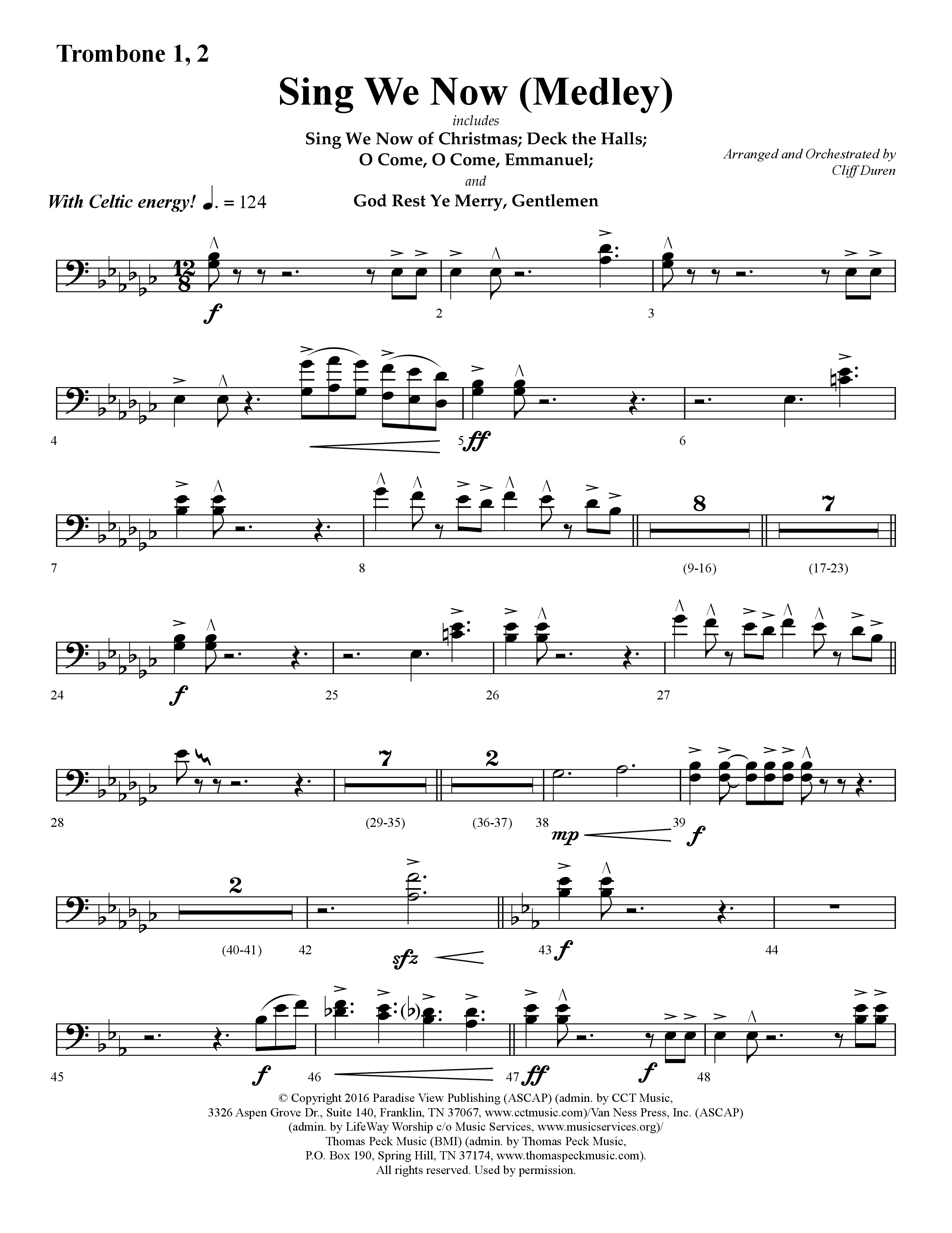 Sing We Now (Medley) (Choral Anthem SATB) Trombone 1/2 (Lifeway Choral / Arr. Cliff Duren)